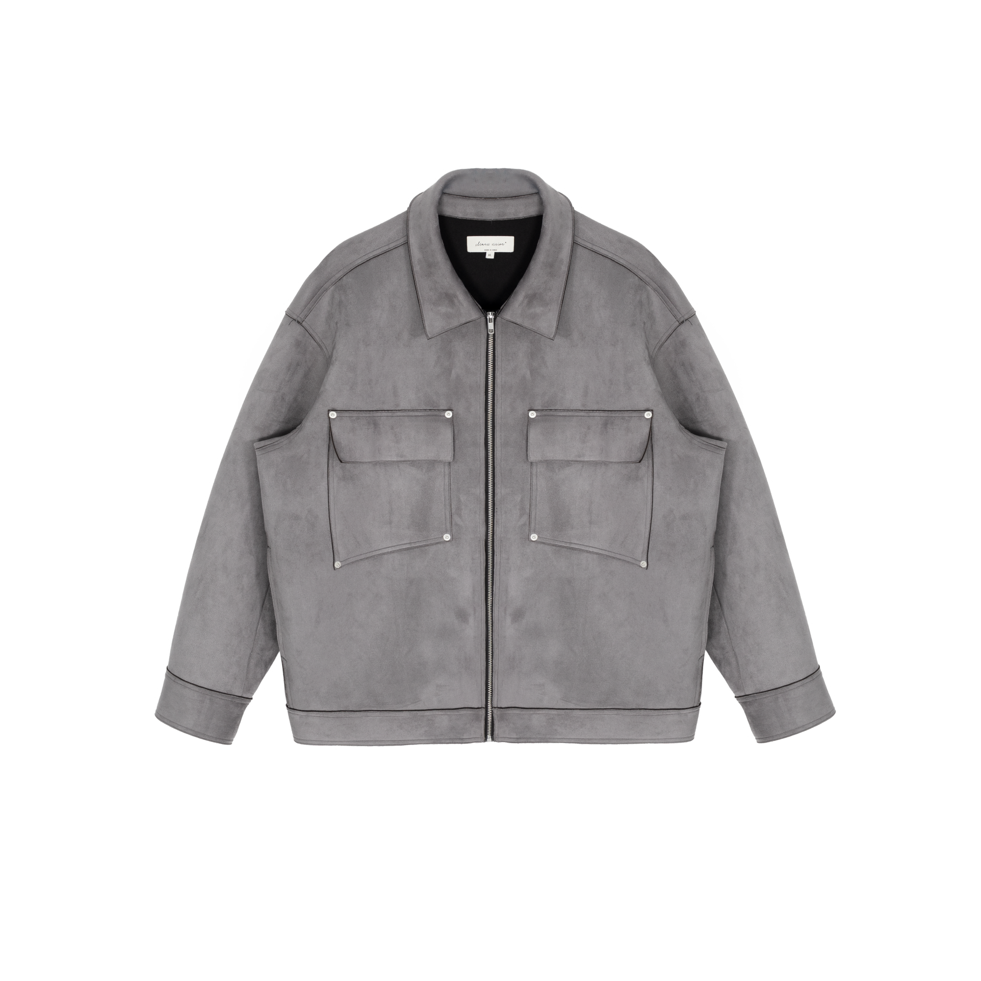 Grey Suede Jacket with Slanted Pockets