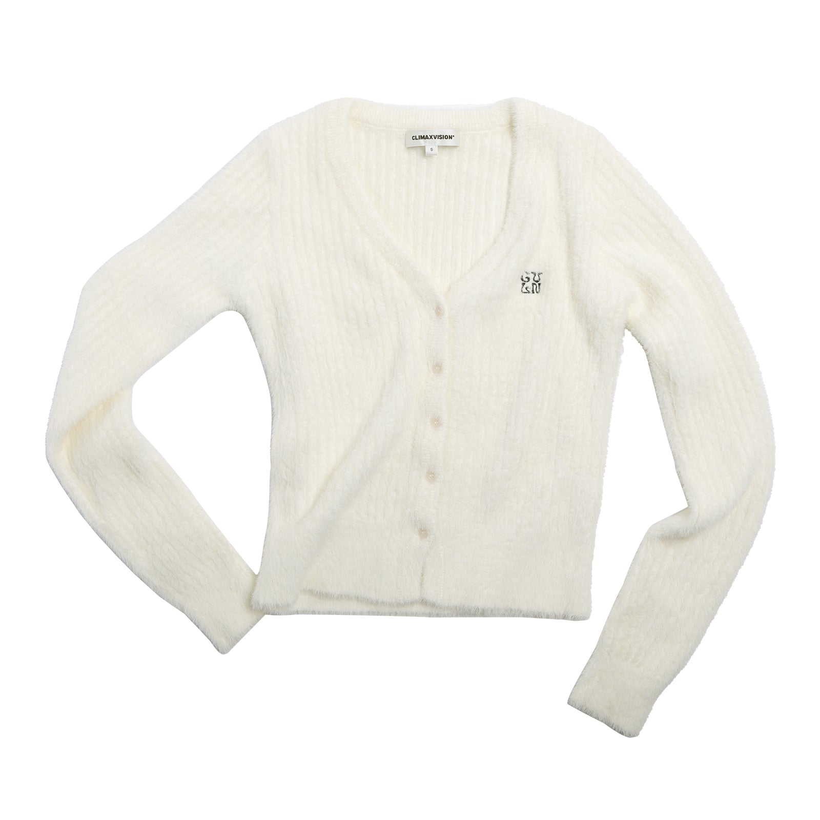 White Faux Mink V-neck Ribbed Knit Cardigan