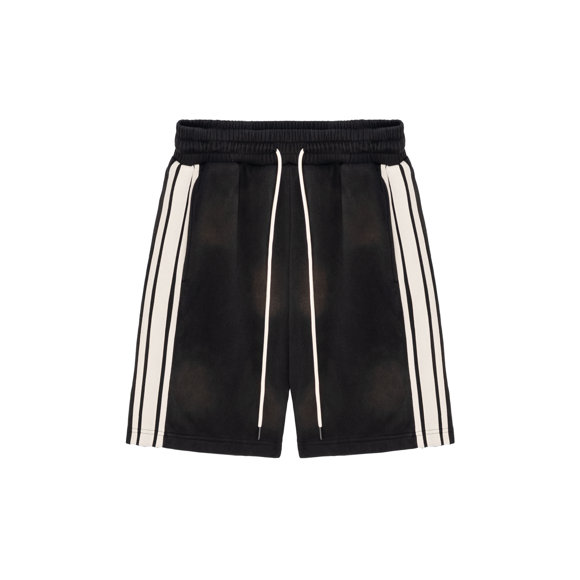 Washed Black Three-ribbon Distressed Shorts