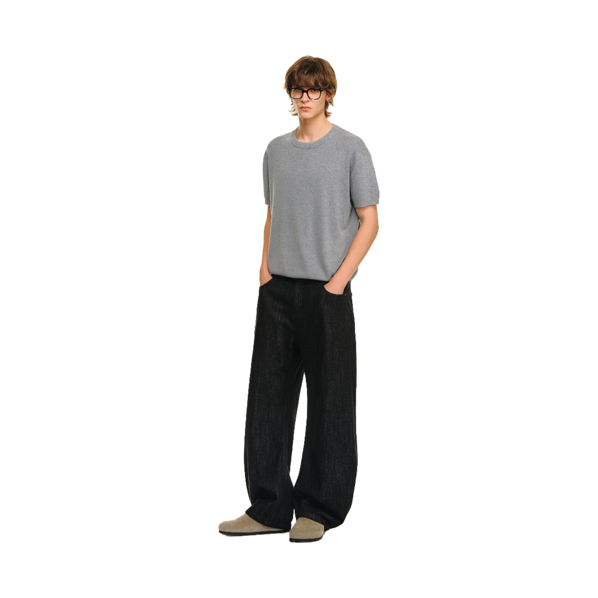 Grey 80s Worsted Wool Blend Knitted Short Sleeves