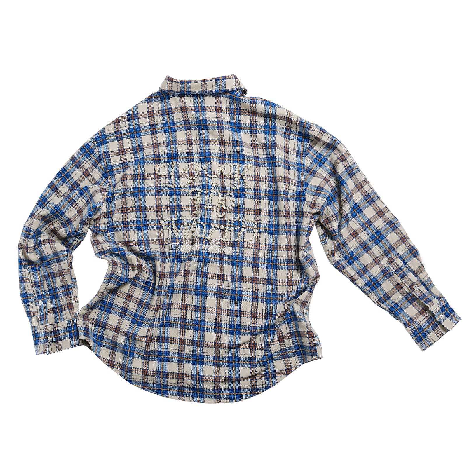 Blue Pearl Beaded Plaid Shirt Jacket