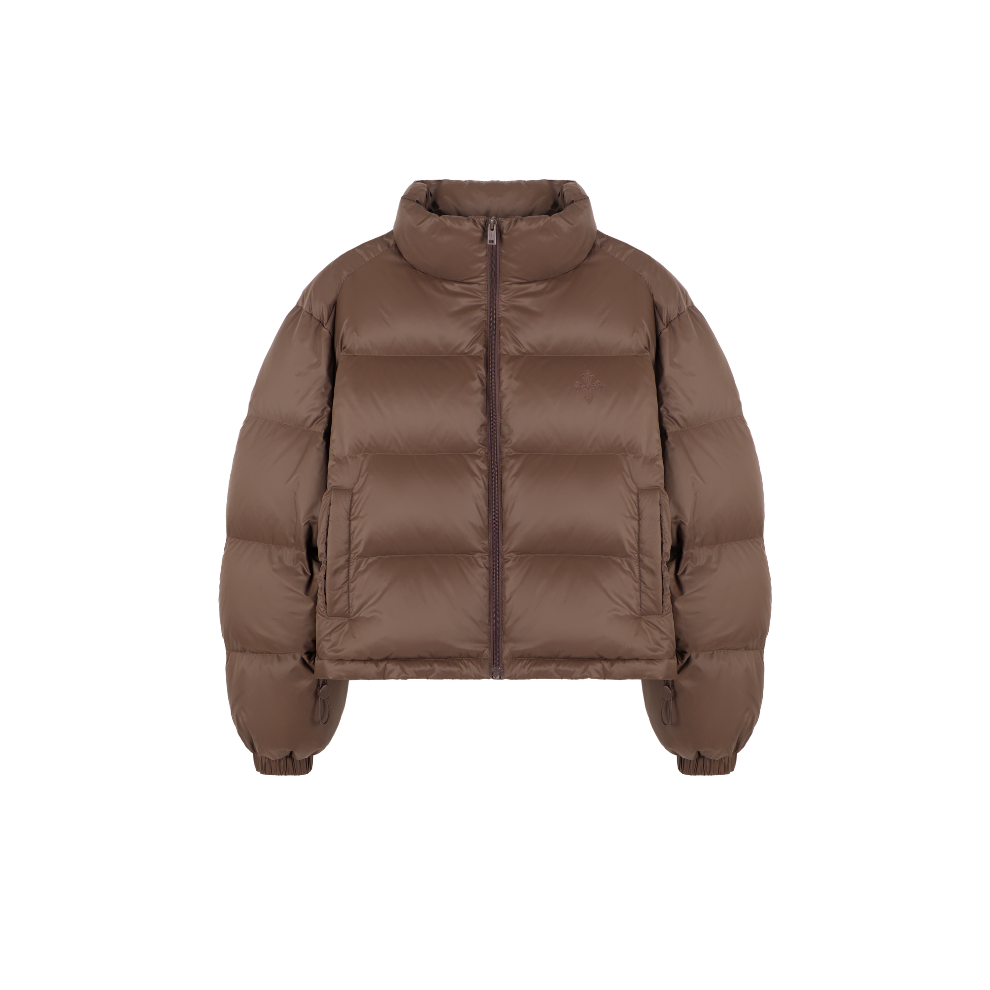 Brown logo embroidered short down jacket