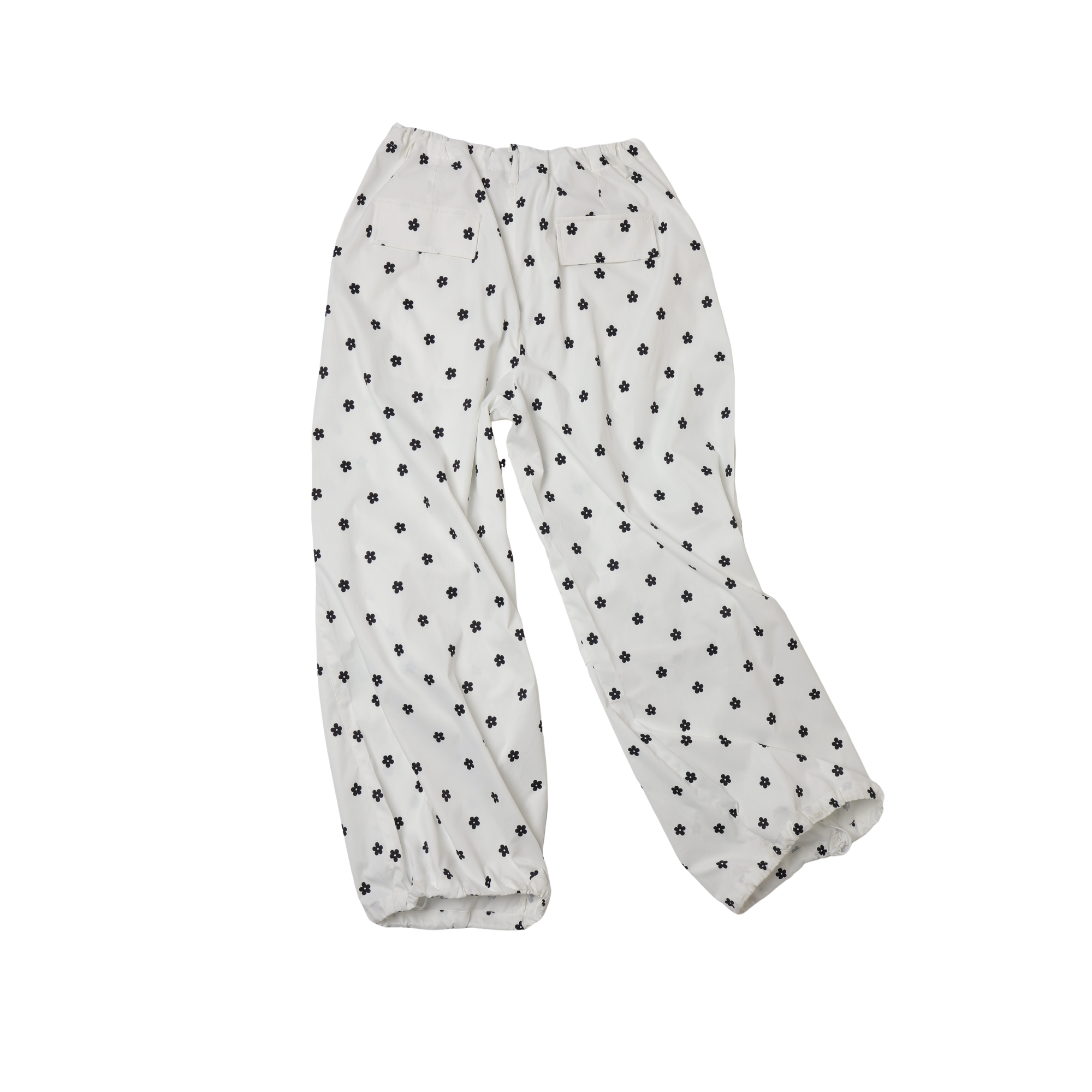 White Printed Double Pleated Drawstring Airy Trousers