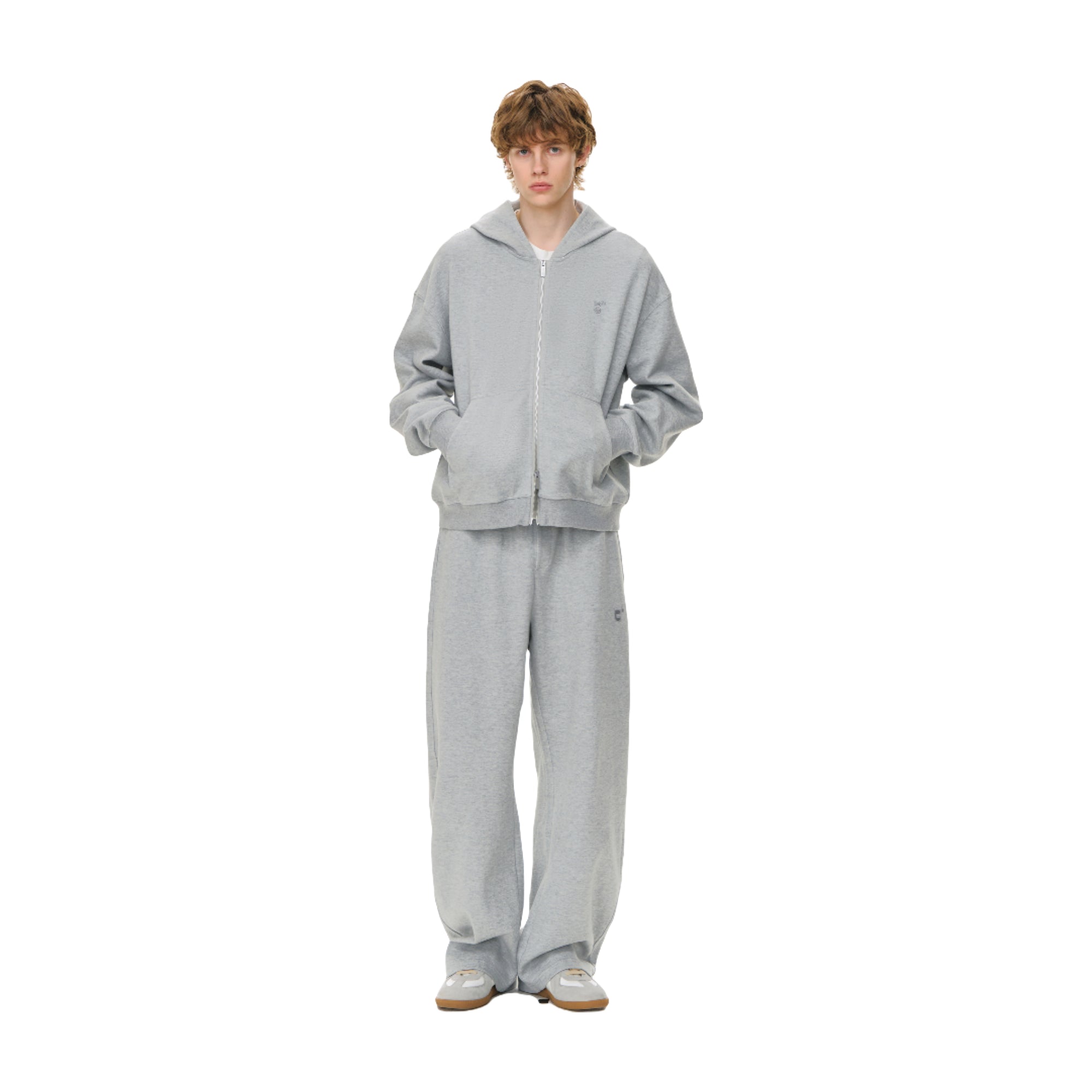 Grey Textured Drape Cotton Piqué Embroidered Scimitar Pants