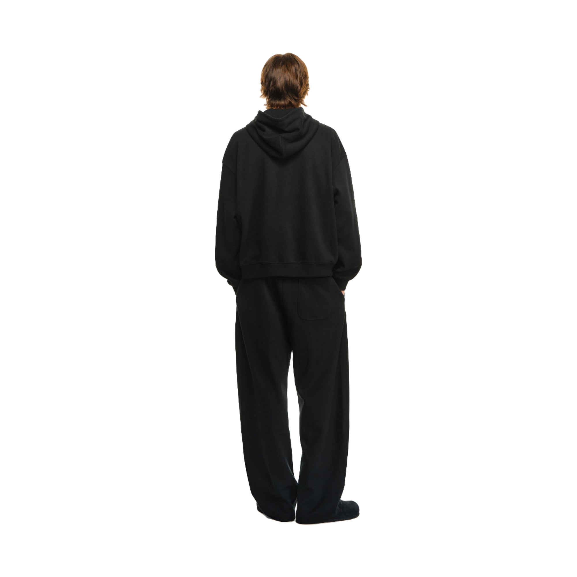 Black Embroidered Oversized Piqué Zip-Up Hoodie