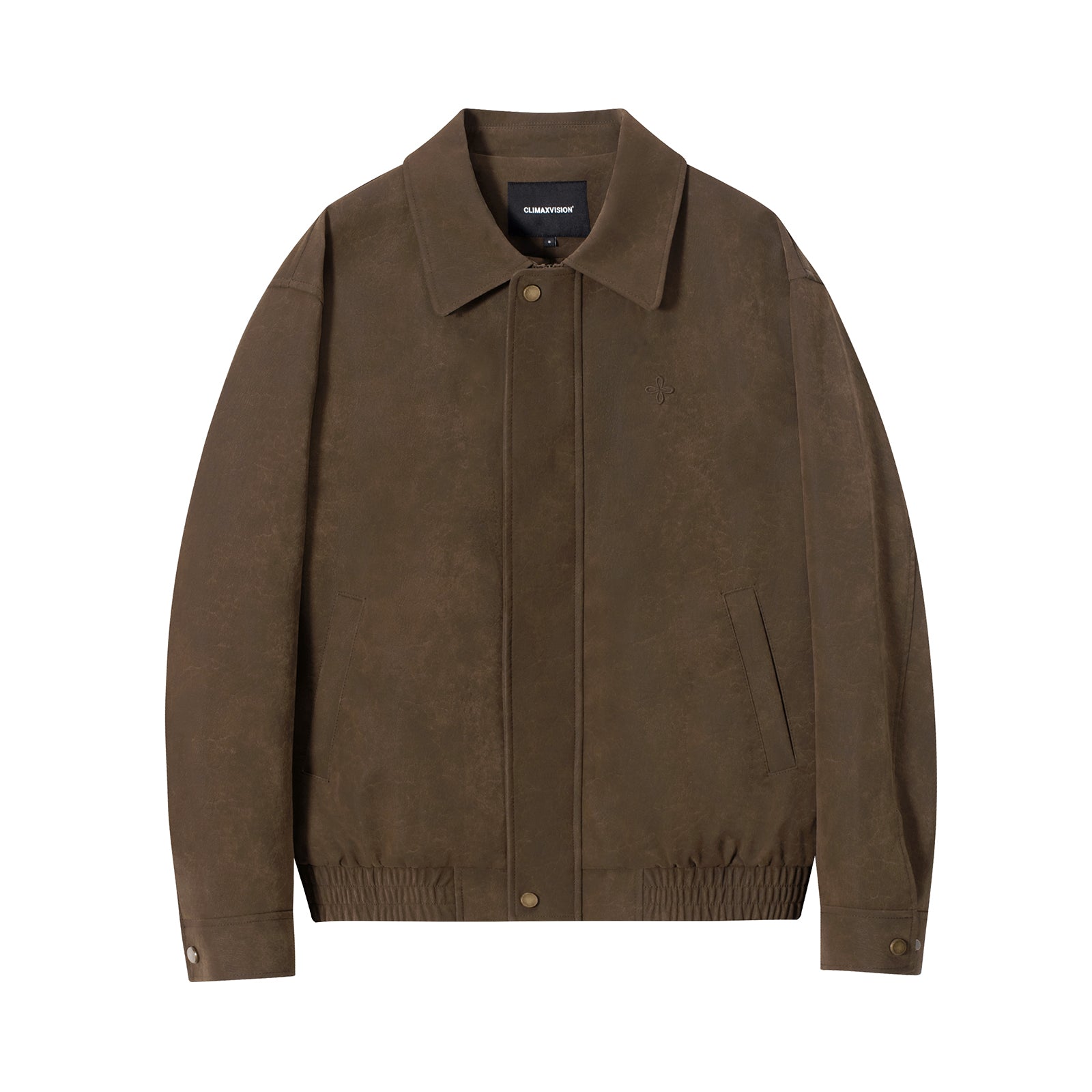 Brown Fleece-Feel Collar Eco-Friendly Leather Jacket