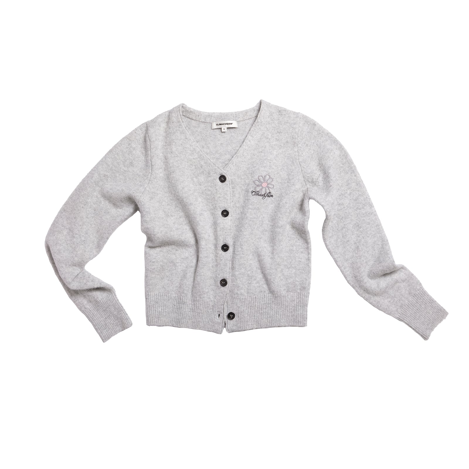 Daisy Embroidery V-Neck Knitted Cardigan In Light Gray