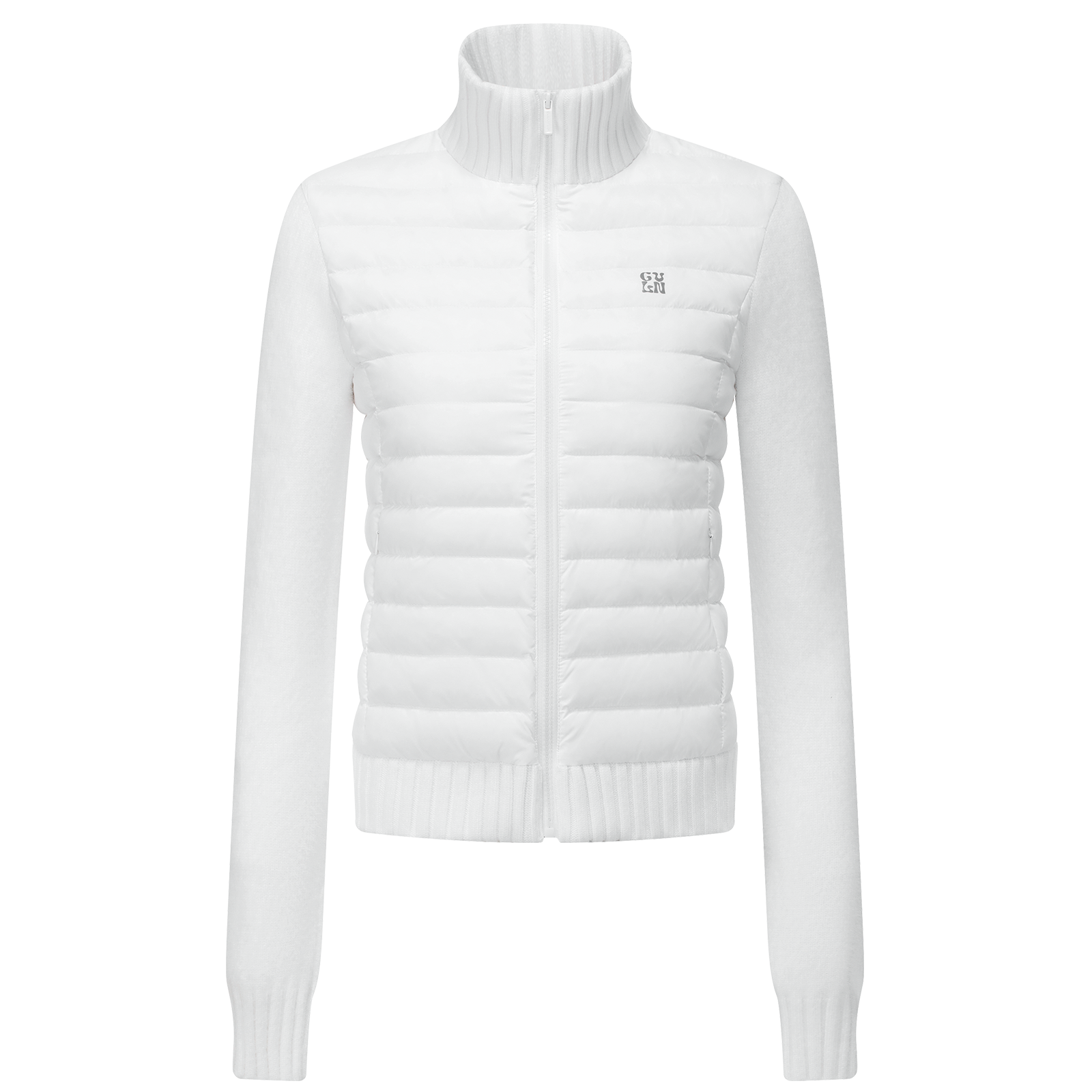 White Faux Mink Fur Knitted Patchwork Stand Collar Down Jacket