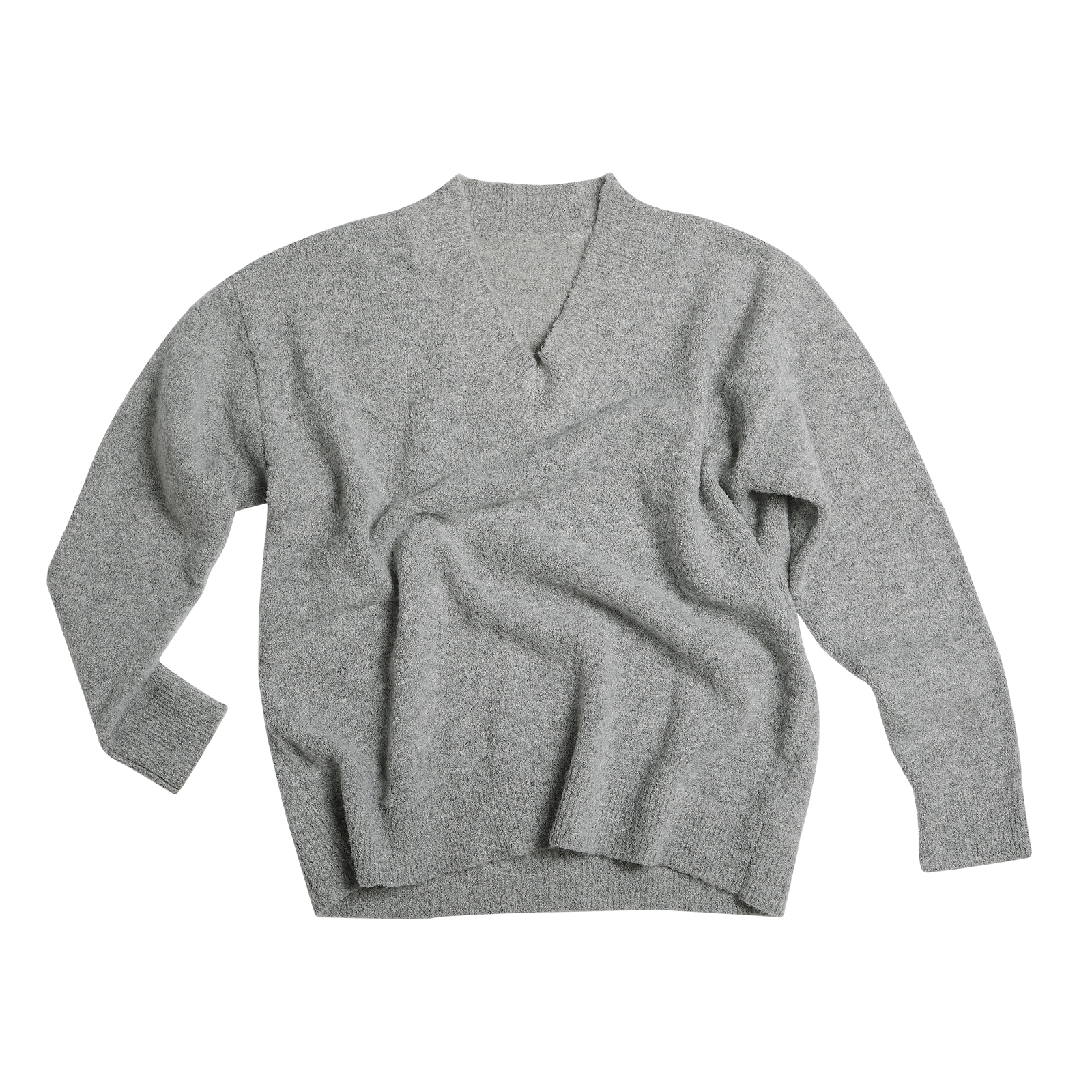 Grey Circular Yarn Chunky Knit V-Neck Loose Sweater