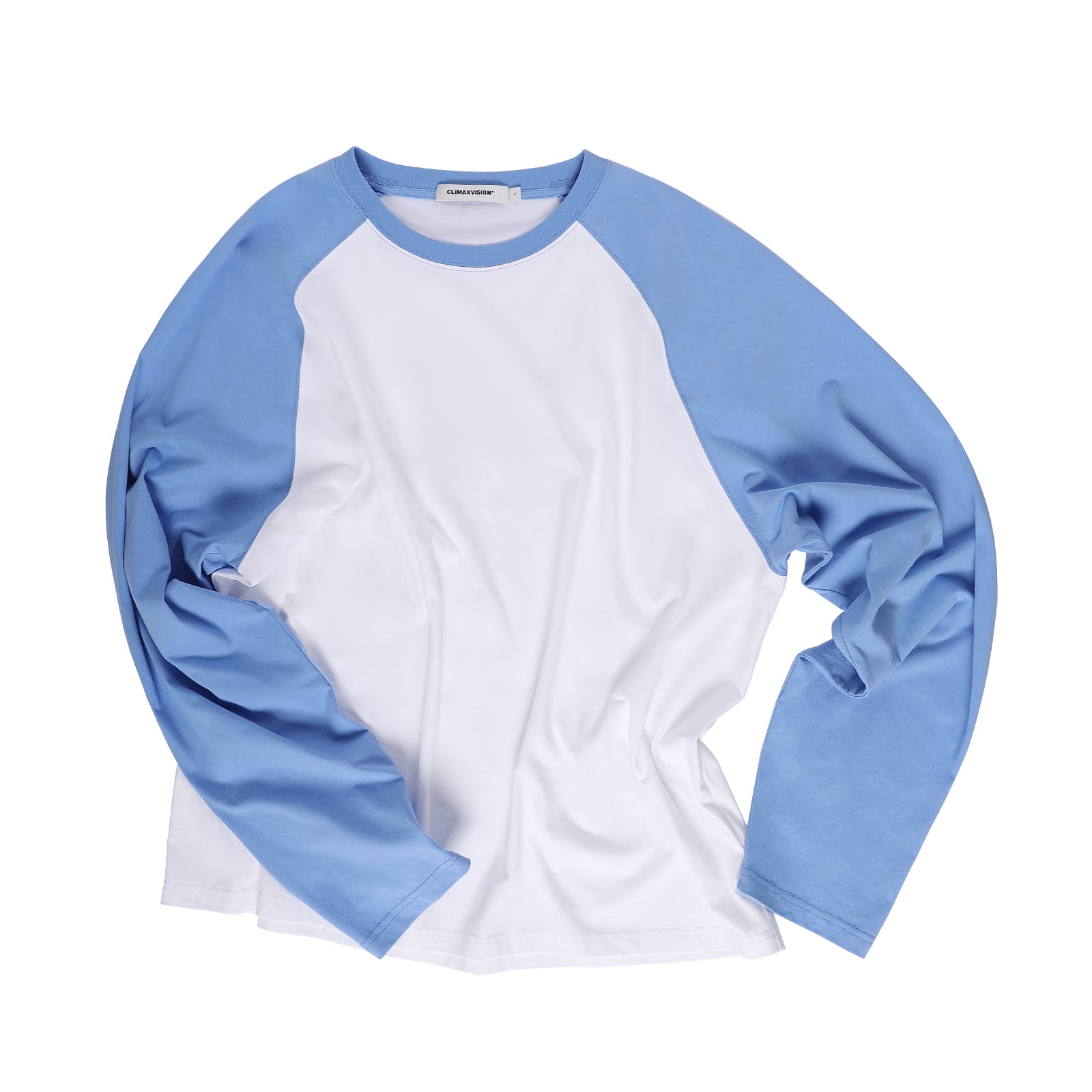 Blue and White Draped Loose Retro Raglan Long-sleeved T-shirt