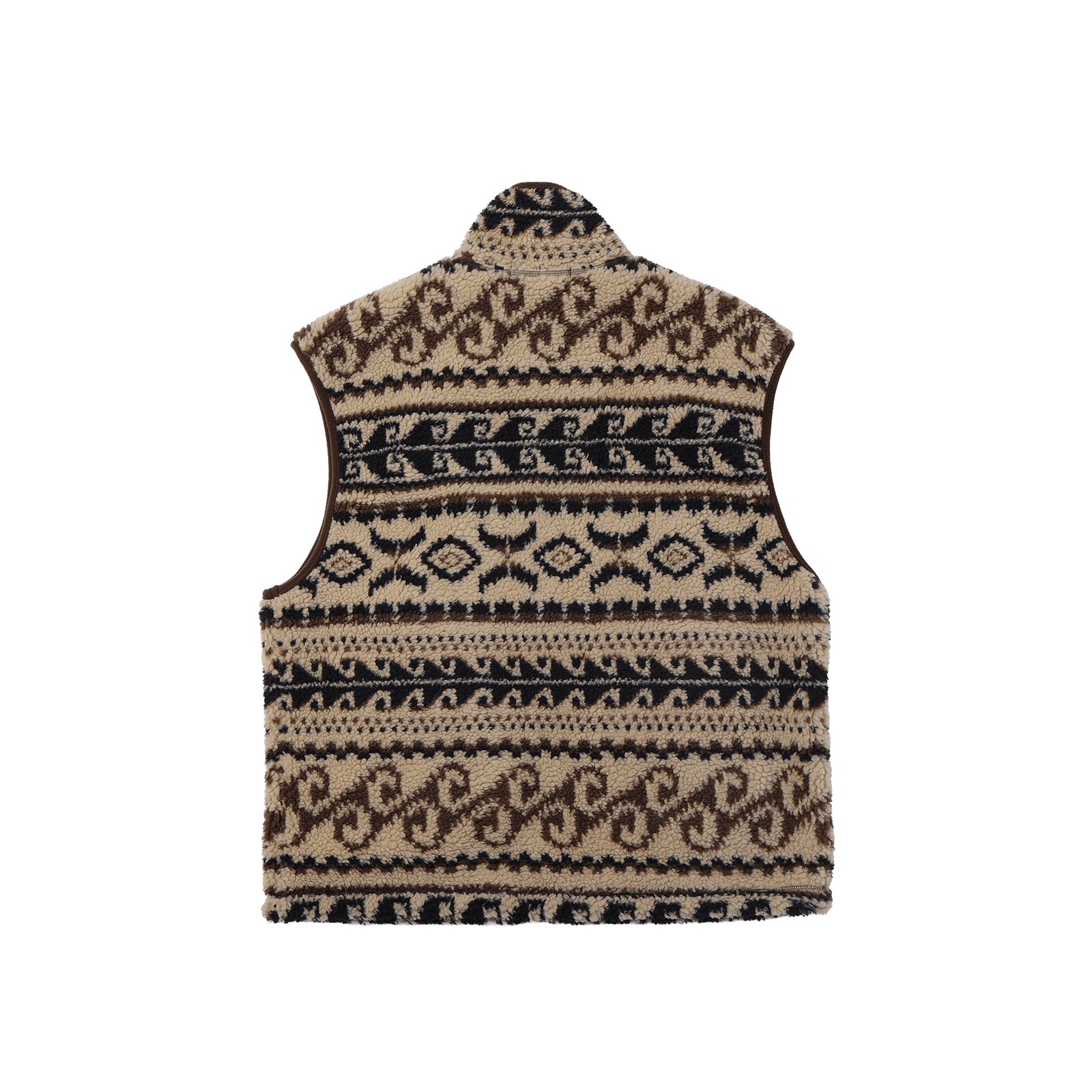 Khaki Fair Isle Vintage Pattern Double-Sided Fleece Vest