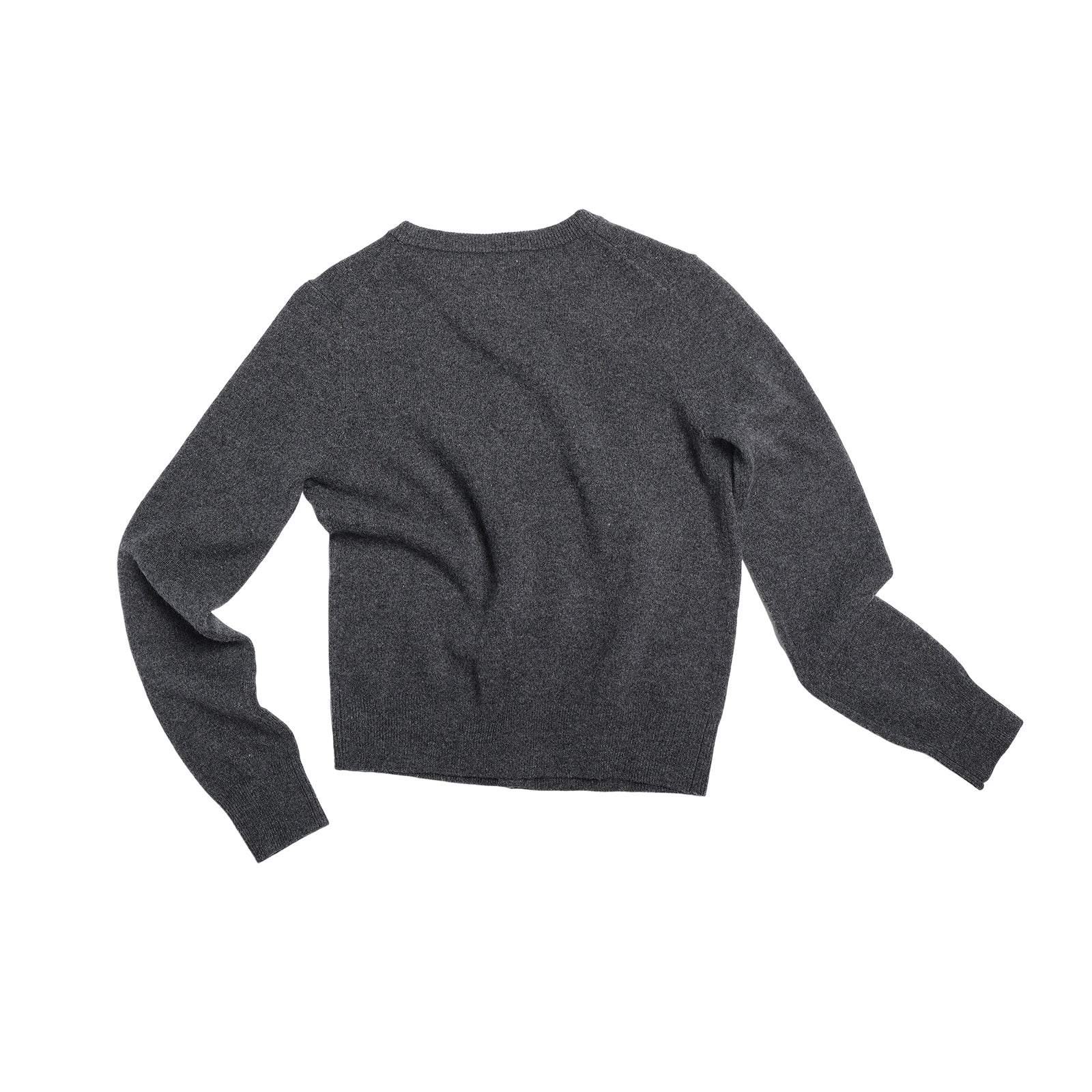 Grey Wool Crew Neck Embroidered Knit Cardigan Sweater