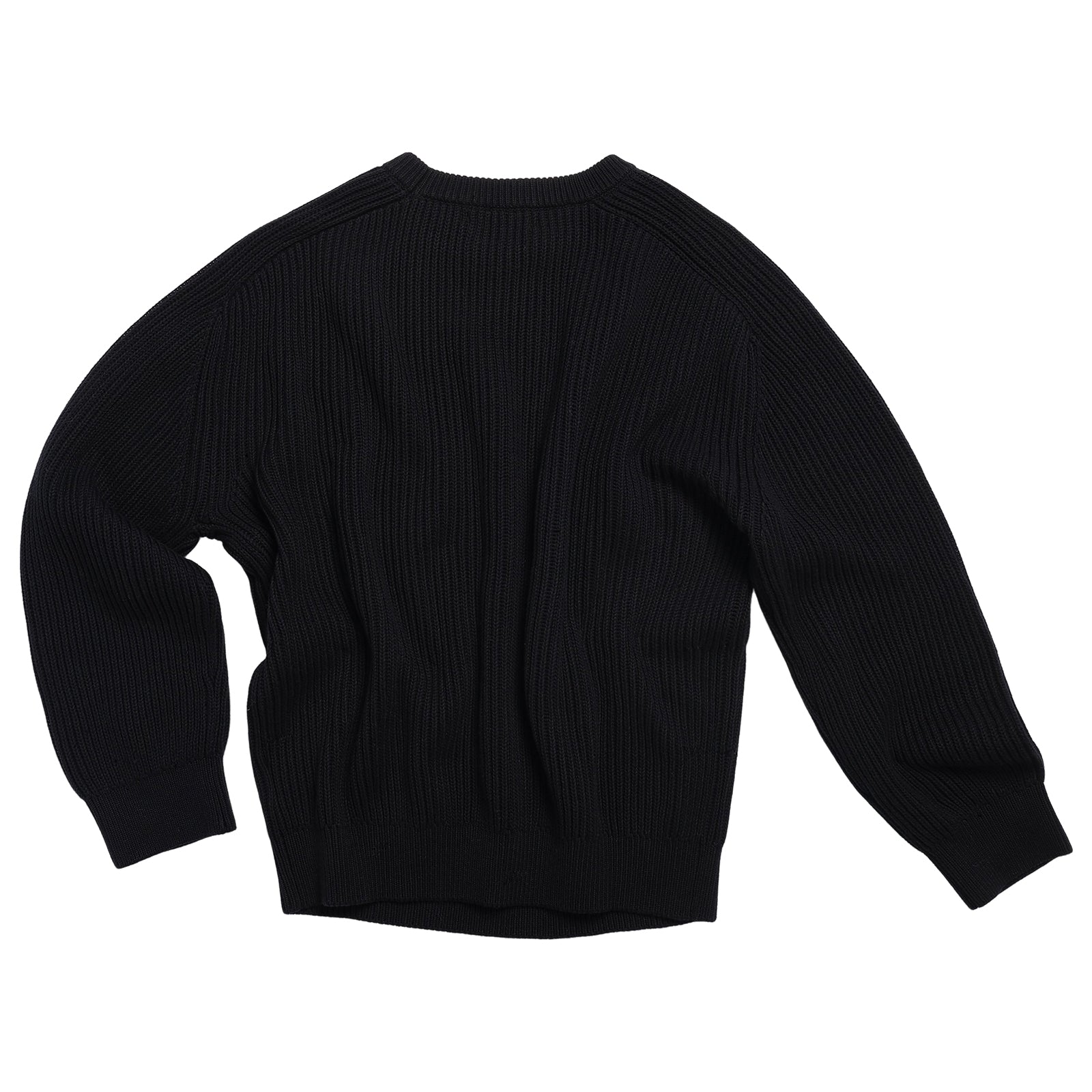 Combed Cotton Ribbed Raglan Sleeve Crew Neck Sweater In Black