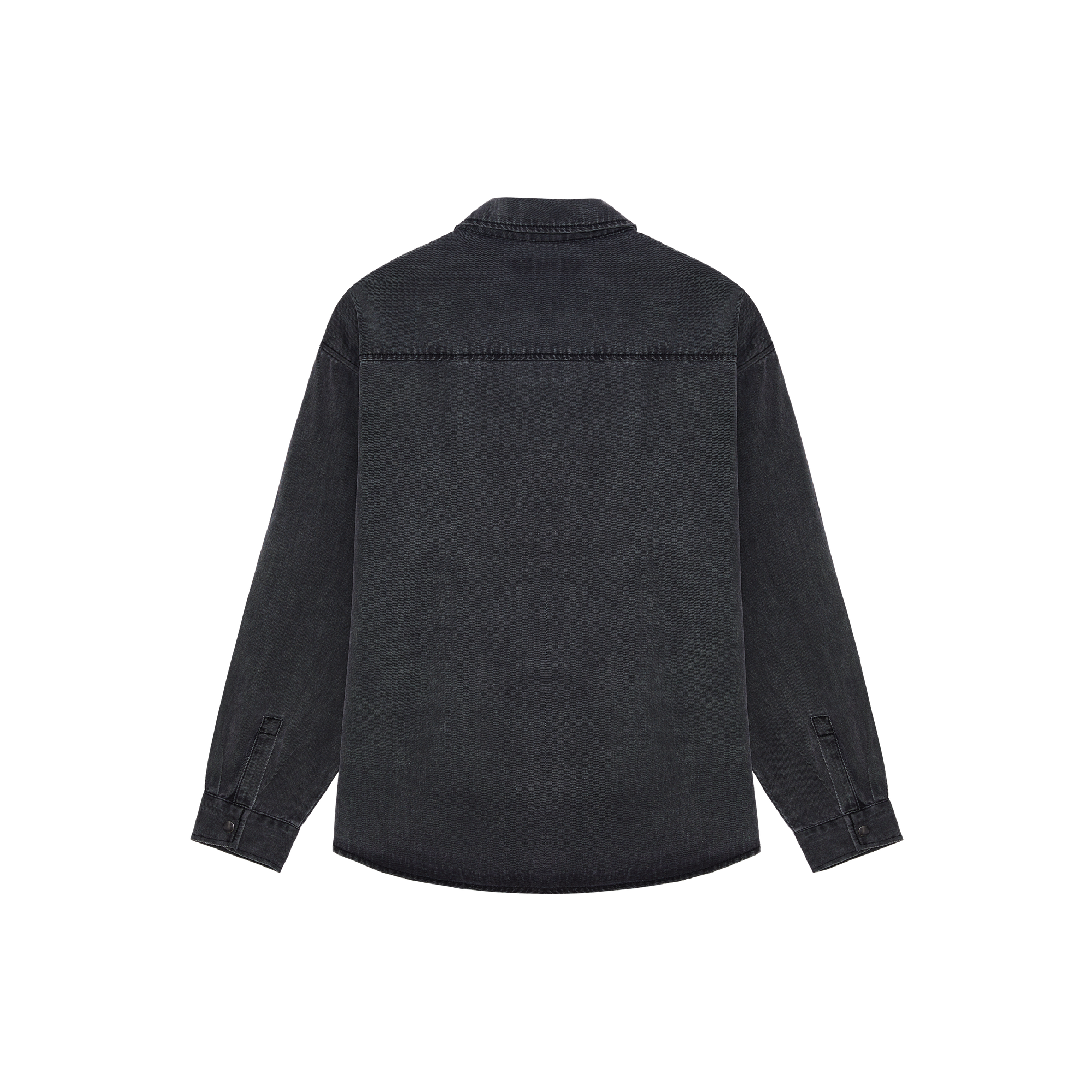 Black Lyocell Certified Washed Distressed Denim Shirt