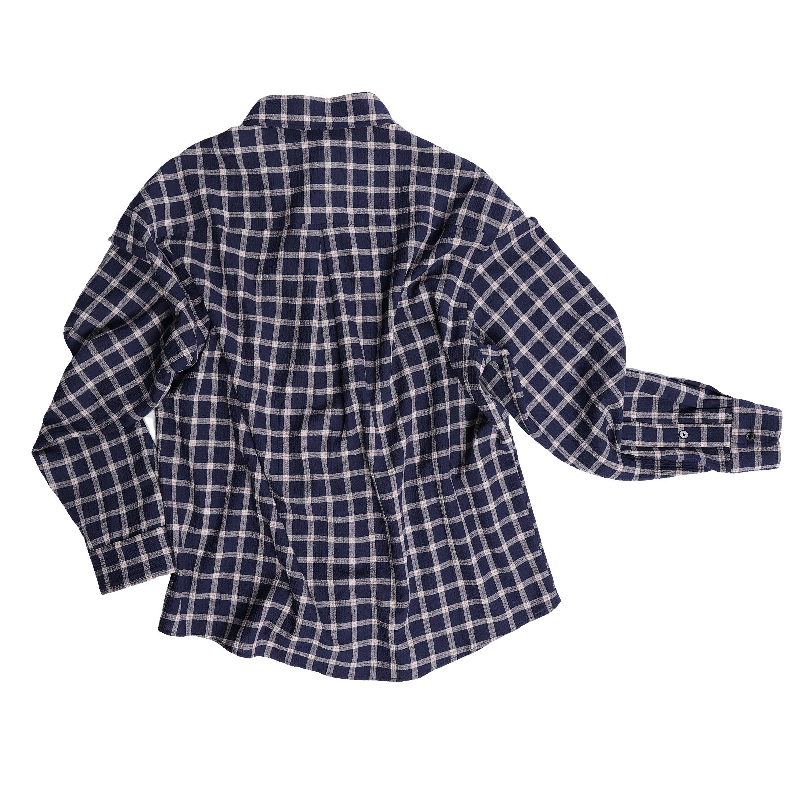 Blue Seersucker Yarn-dyed Plaid Loose Long-sleeved Shirt