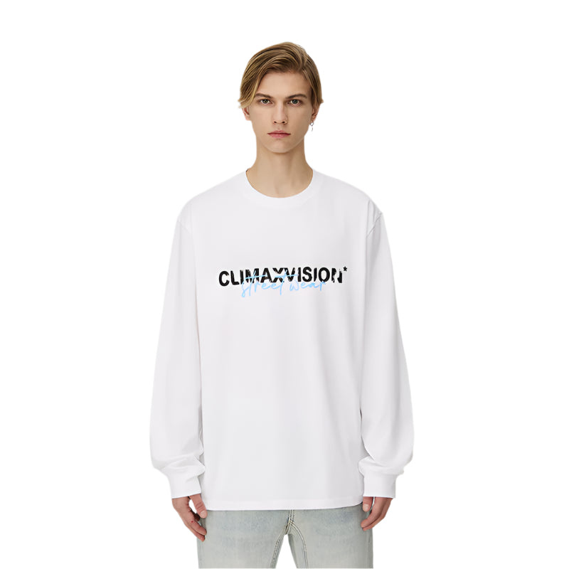 White Distressed Contrasting Lettering Long-sleeved T-shirt