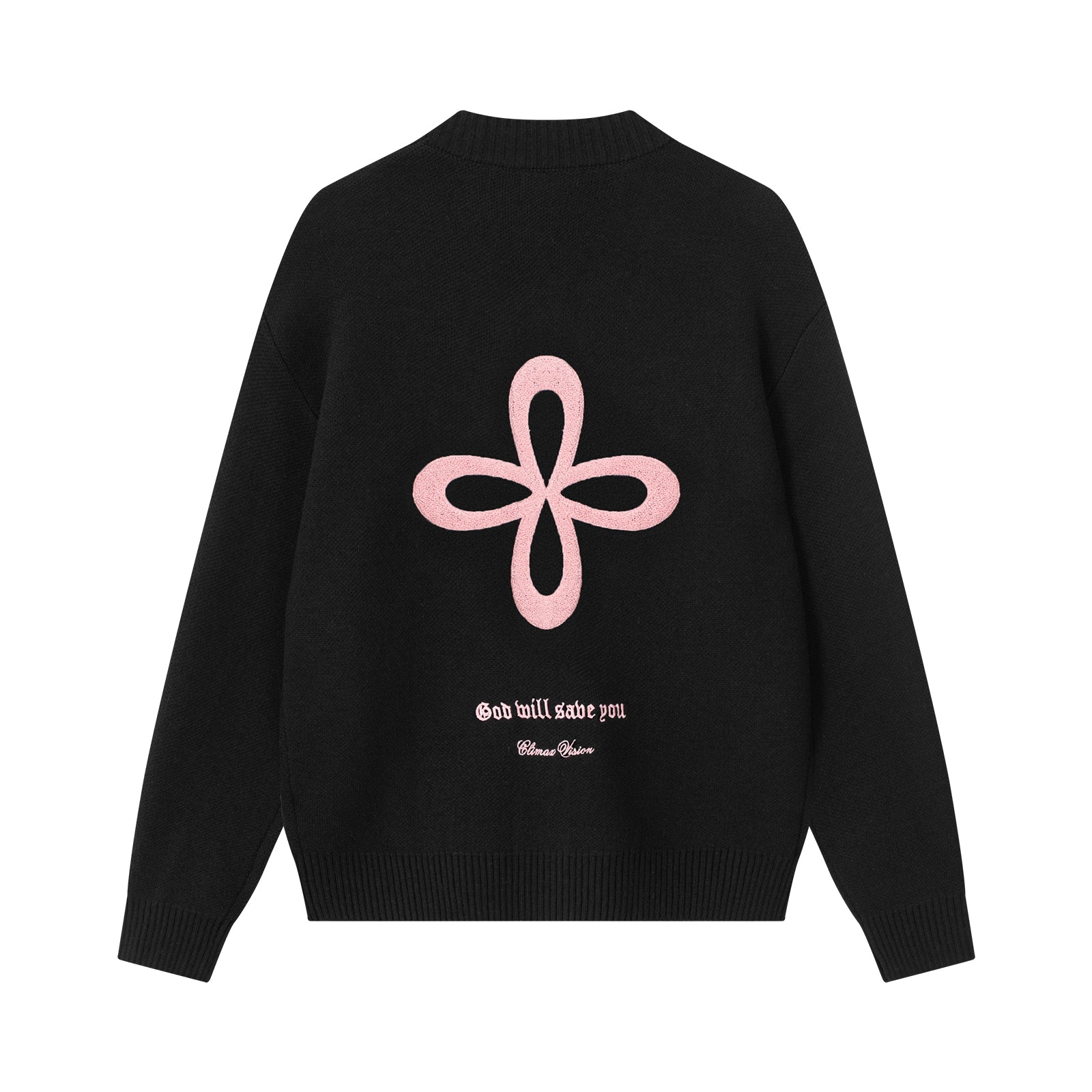 Black Lazy Style Cross-Pattern Knit Cardigan Sweater