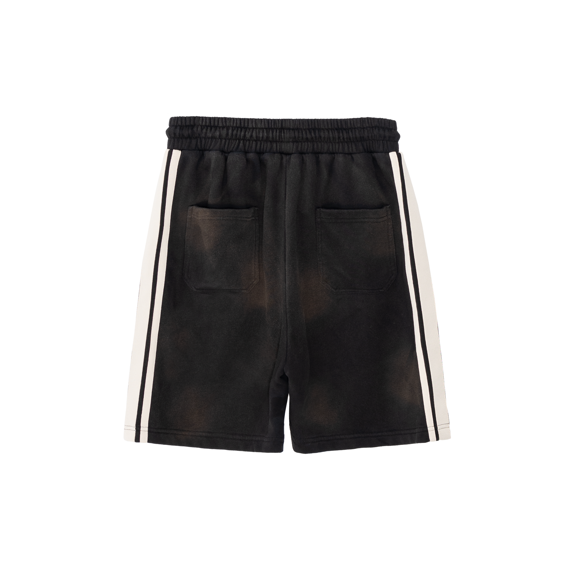 Washed Black Three-ribbon Distressed Shorts