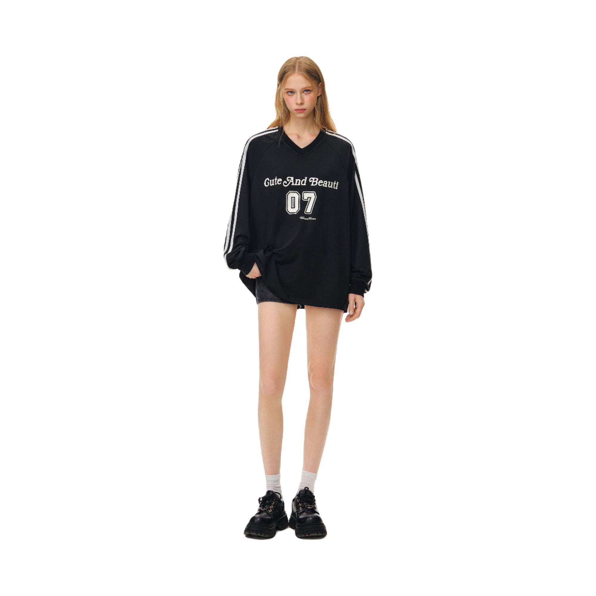 Black Mesh Jersey Letter Print Sports Long-sleeved T-shirt