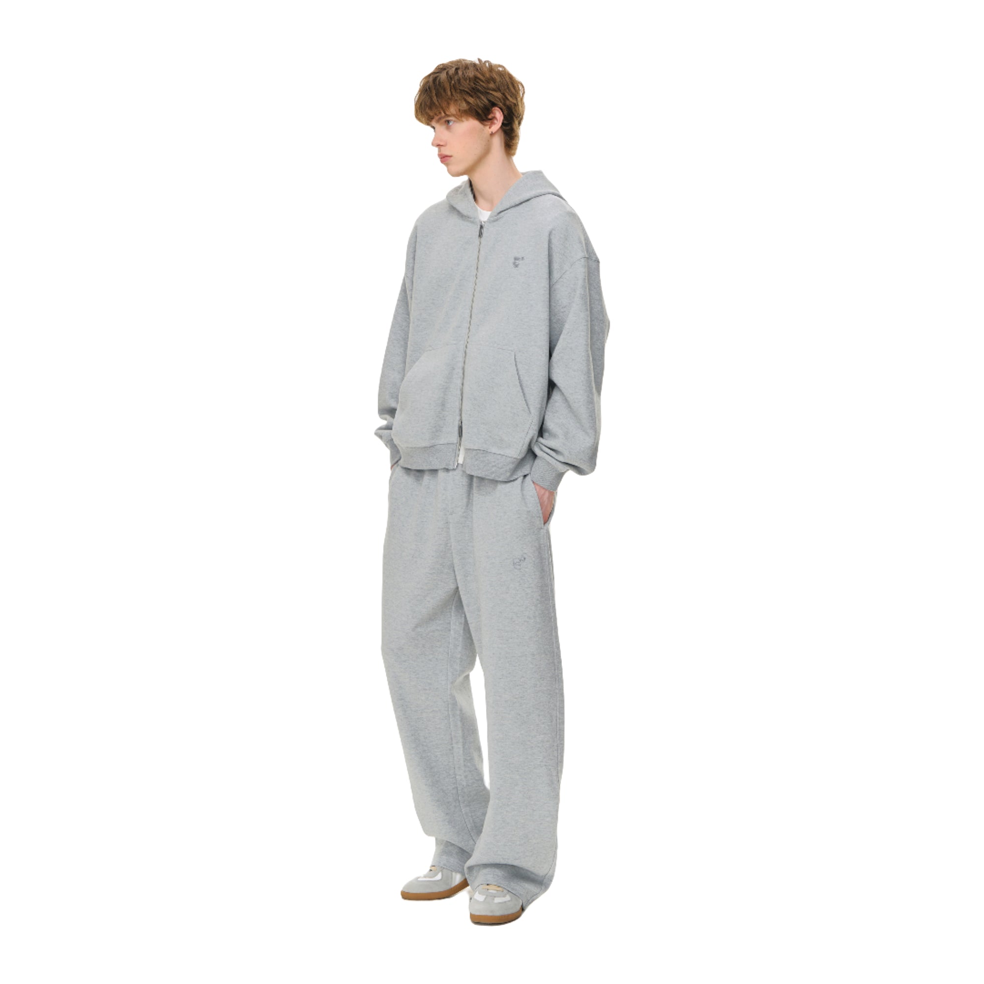 Grey Textured Drape Cotton Piqué Embroidered Scimitar Pants