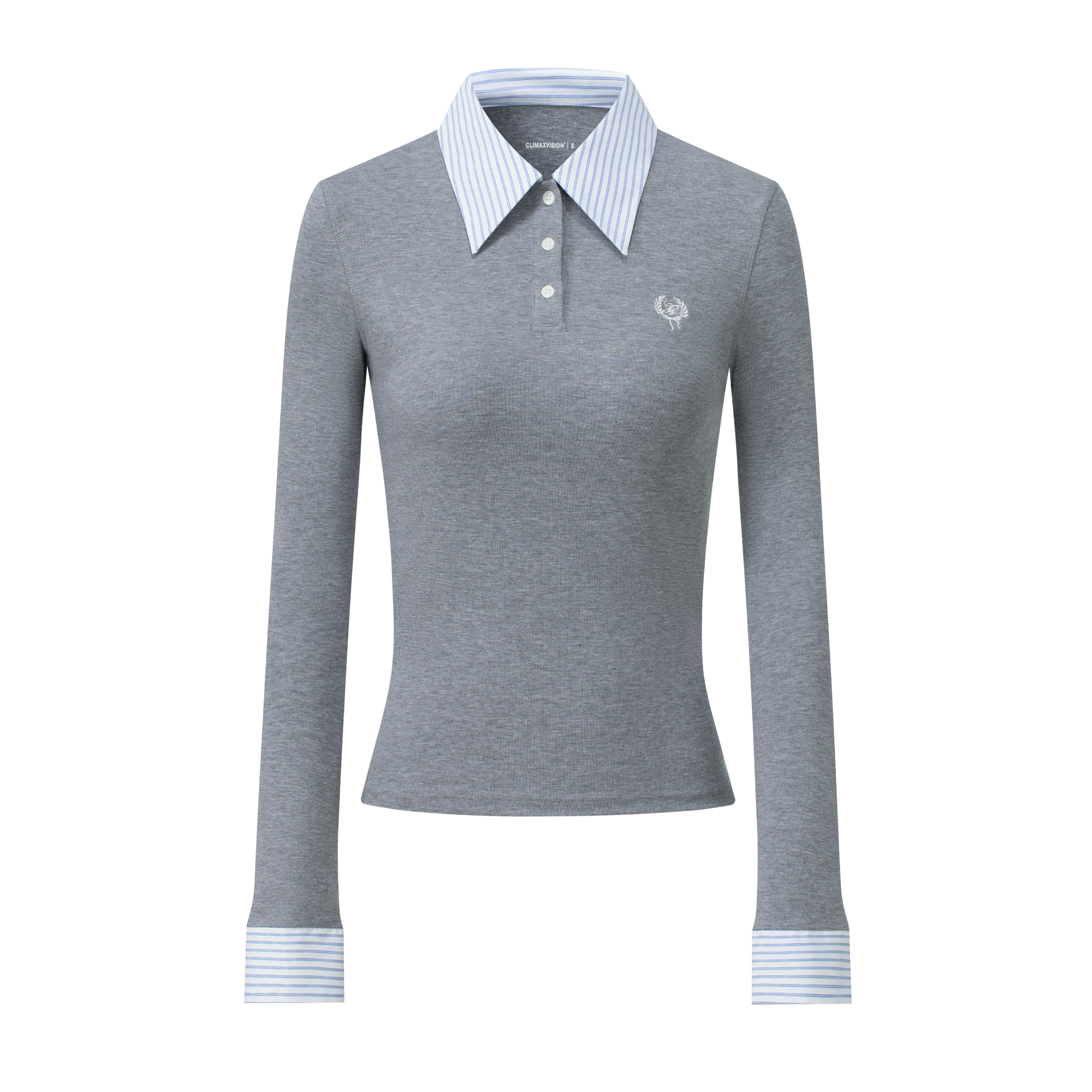 Gray Shirt Collar Fake Two-piece Tencel Rib Stitching Long Sleeves