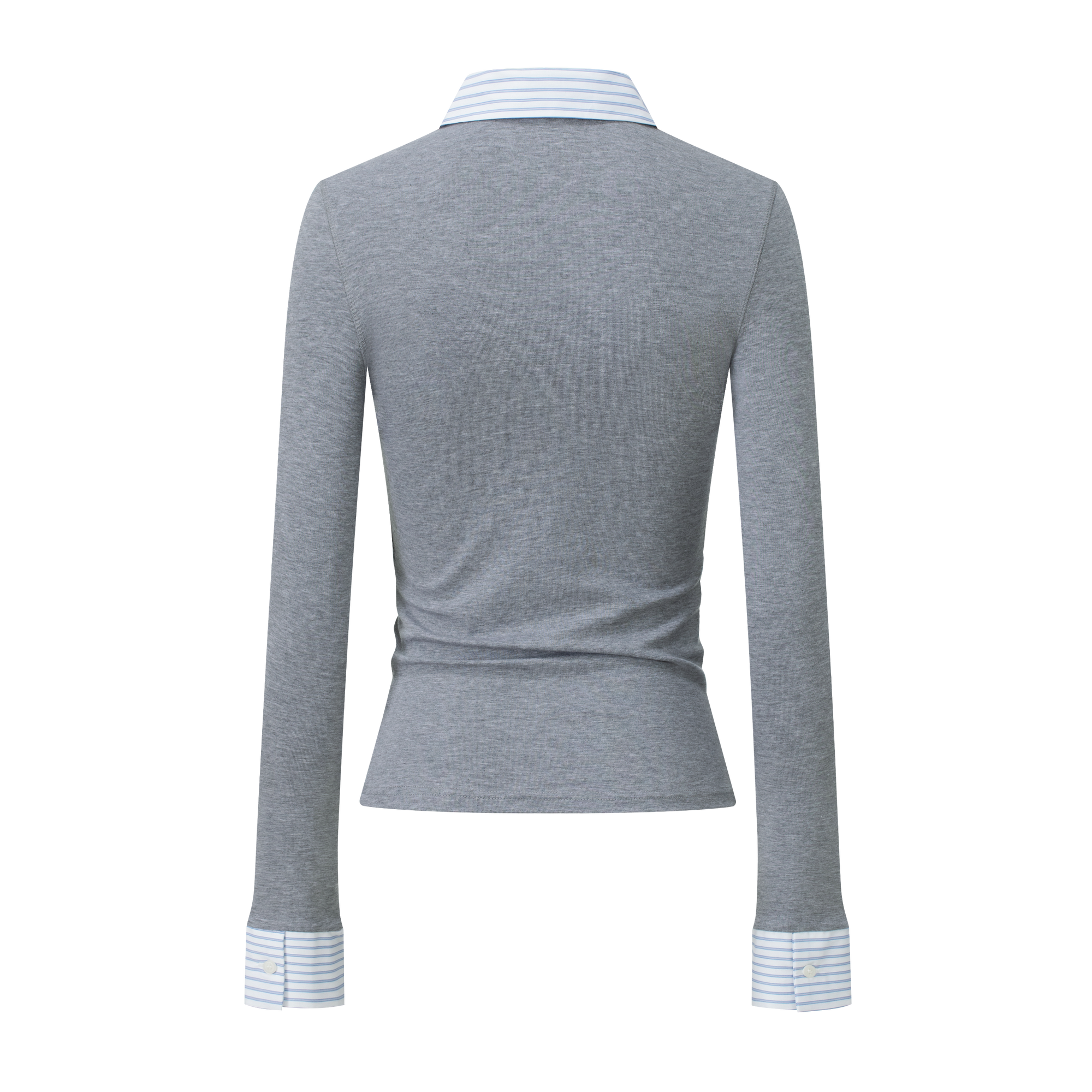 Gray Shirt Collar Fake Two-piece Tencel Rib Stitching Long Sleeves