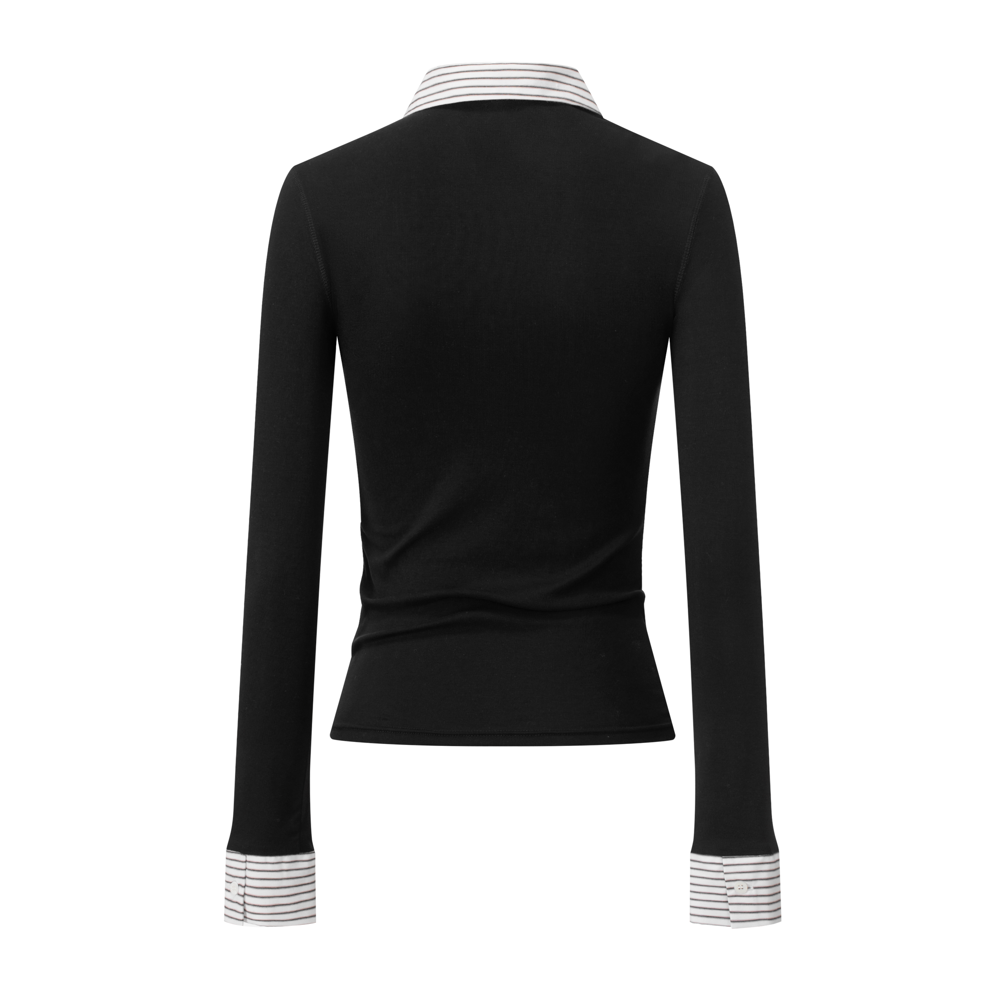Black Shirt Collar Fake Two-piece Tencel Rib Stitching Long Sleeves
