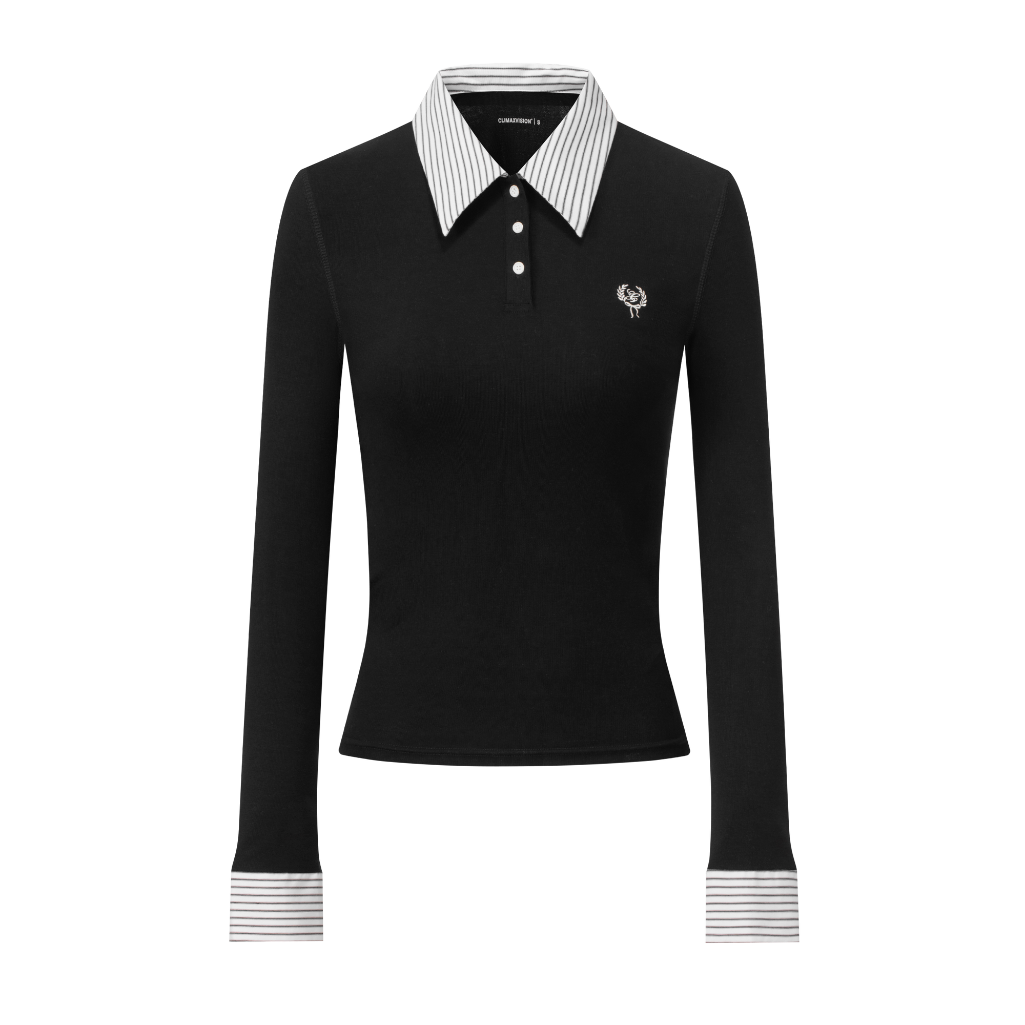 Black Shirt Collar Fake Two-piece Tencel Rib Stitching Long Sleeves