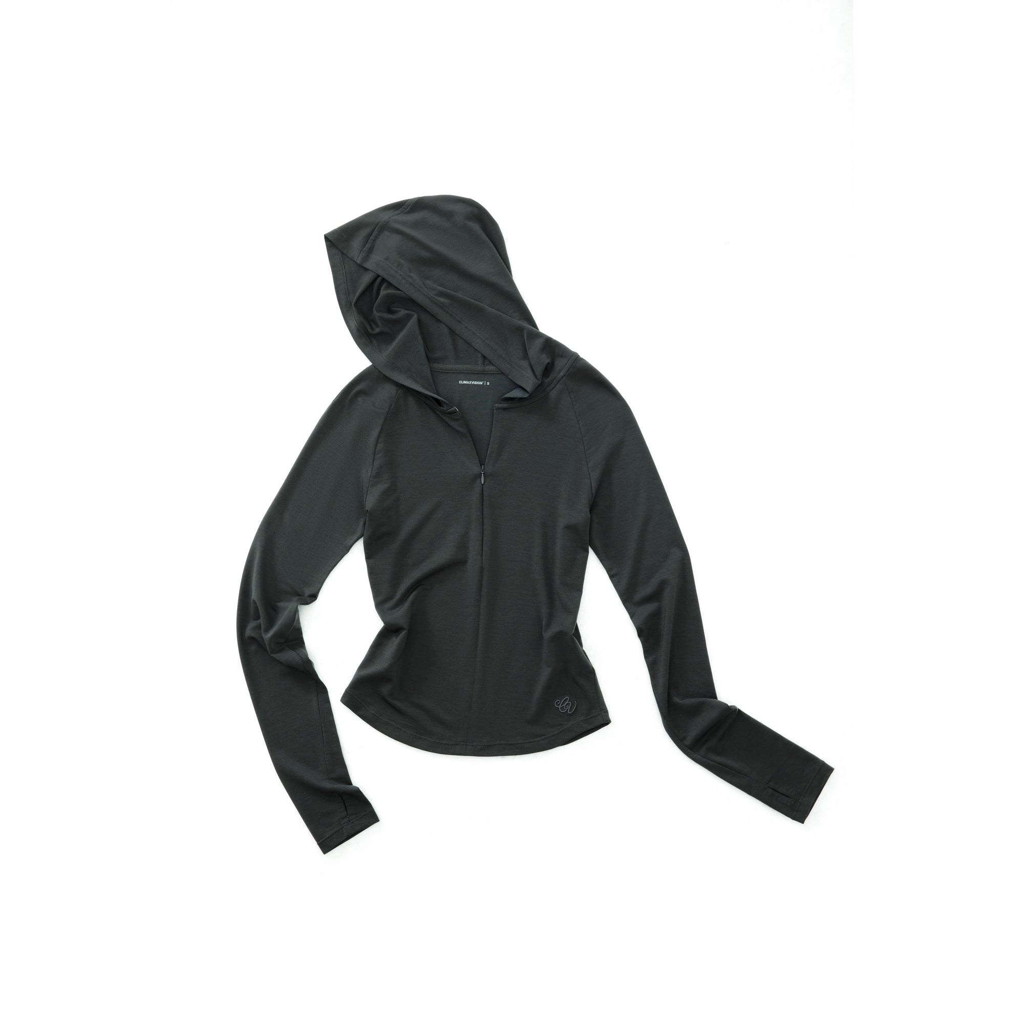 Dark Grey Tencel Hooded Zip-up Slim-fit Long Sleeves