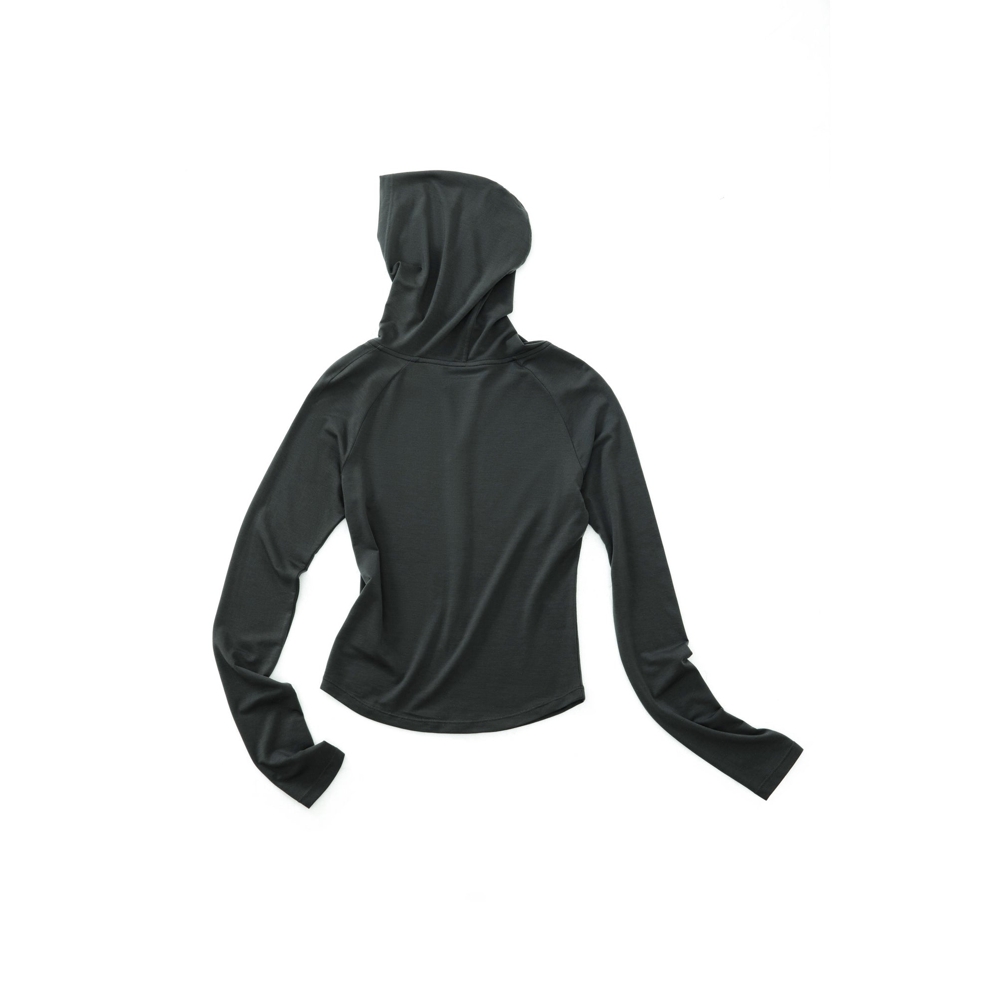 Dark Grey Tencel Hooded Zip-up Slim-fit Long Sleeves