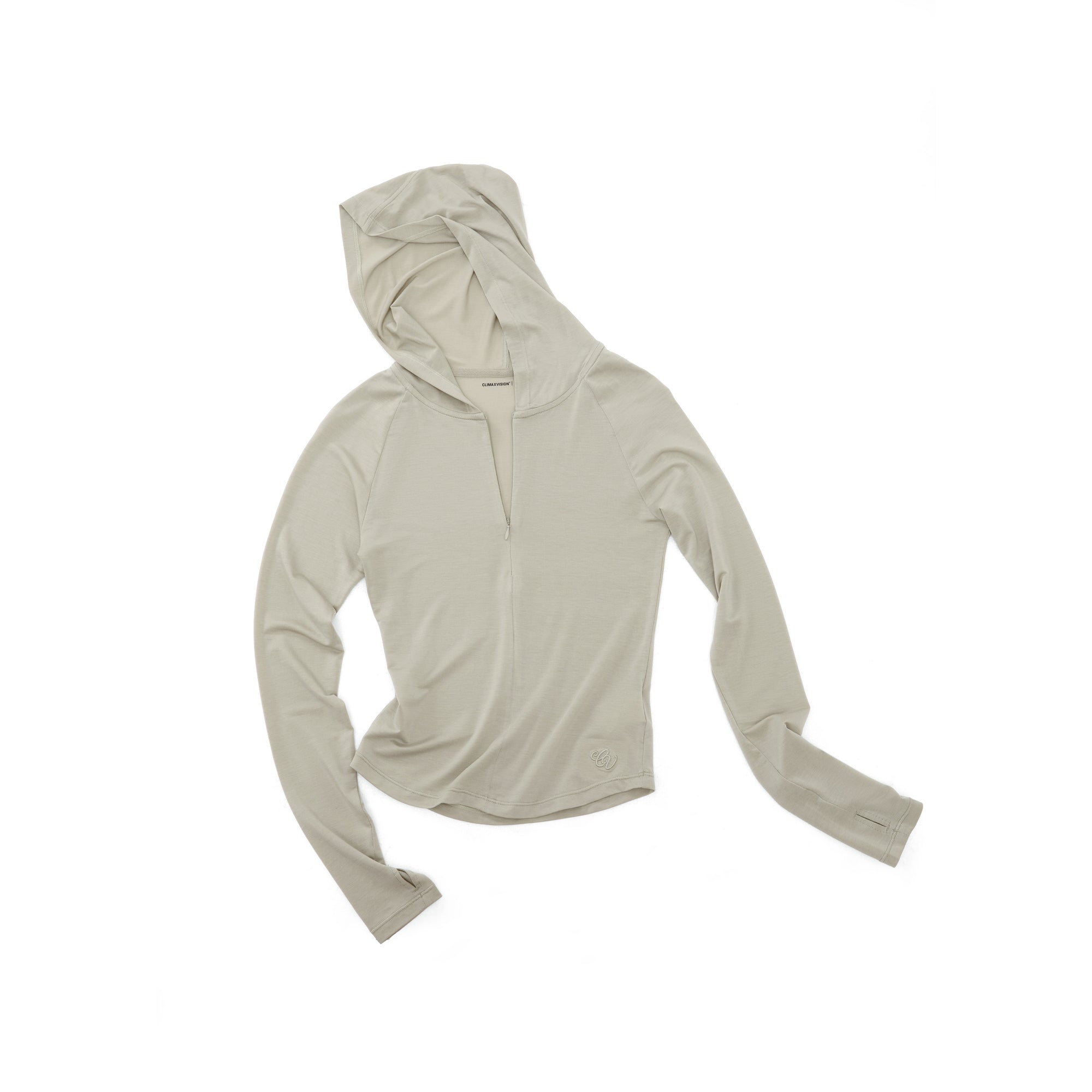 Gray-green Tencel Hooded Zip-up Slim-fit Long Sleeves
