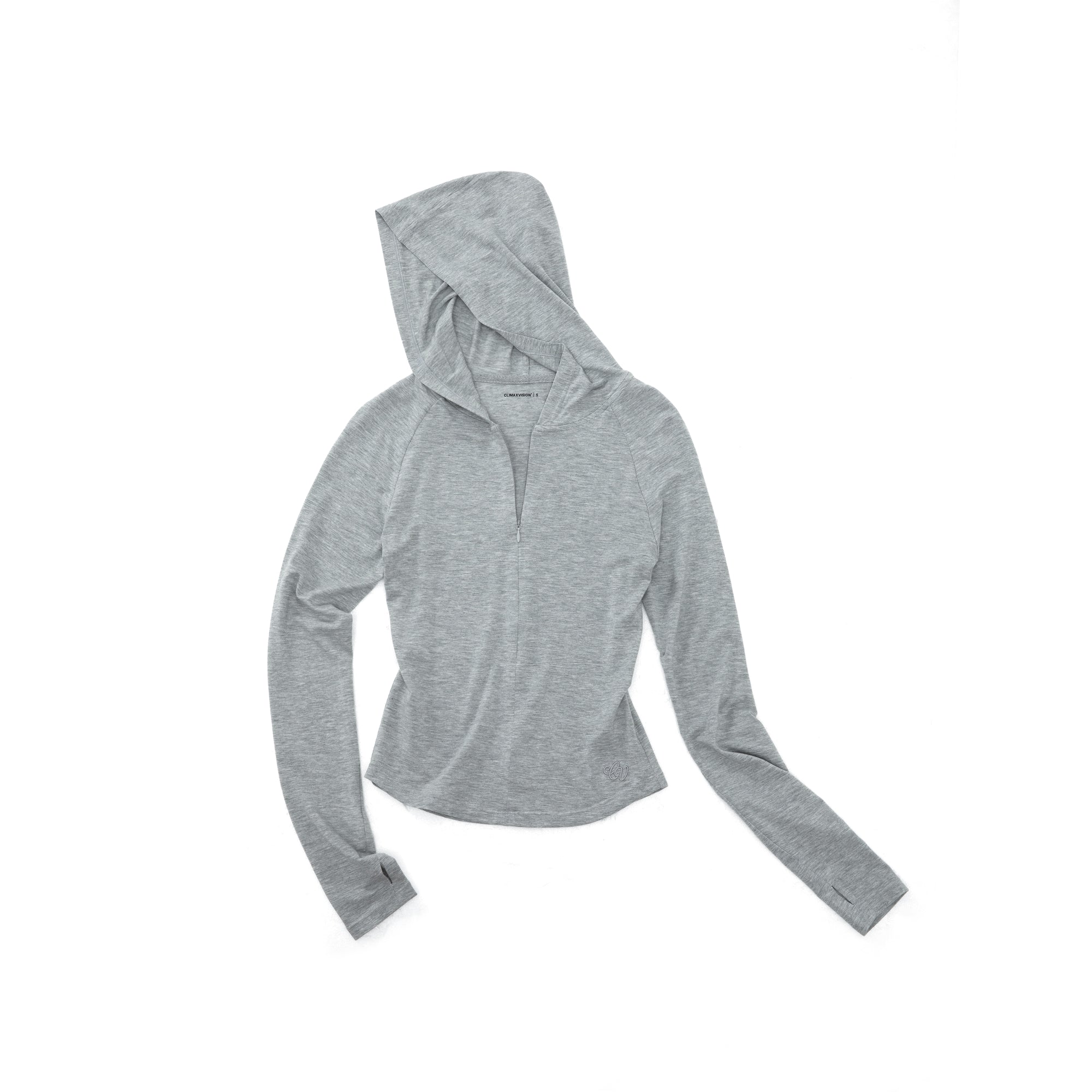 Light Grey Tencel Hooded Zip-up Slim-fit Long Sleeves