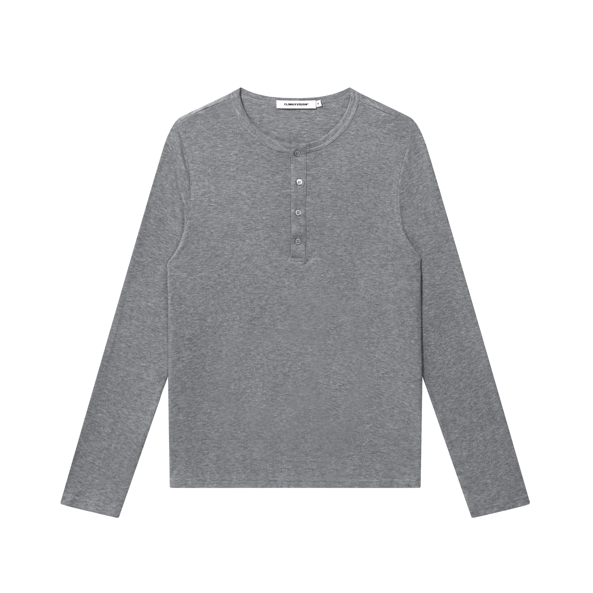 Grey Cropped Henley Button Collar Wool Long Sleeves