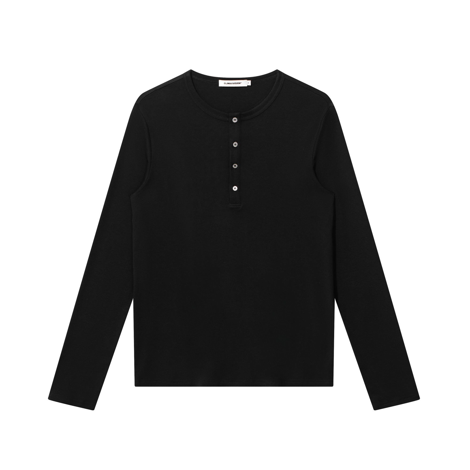 Black Cropped Henley Button Collar Wool Long Sleeves