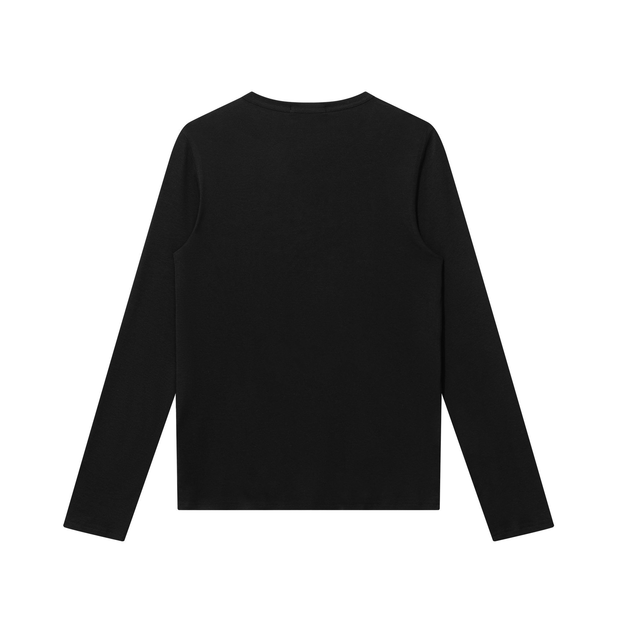 Black Cropped Henley Button Collar Wool Long Sleeves