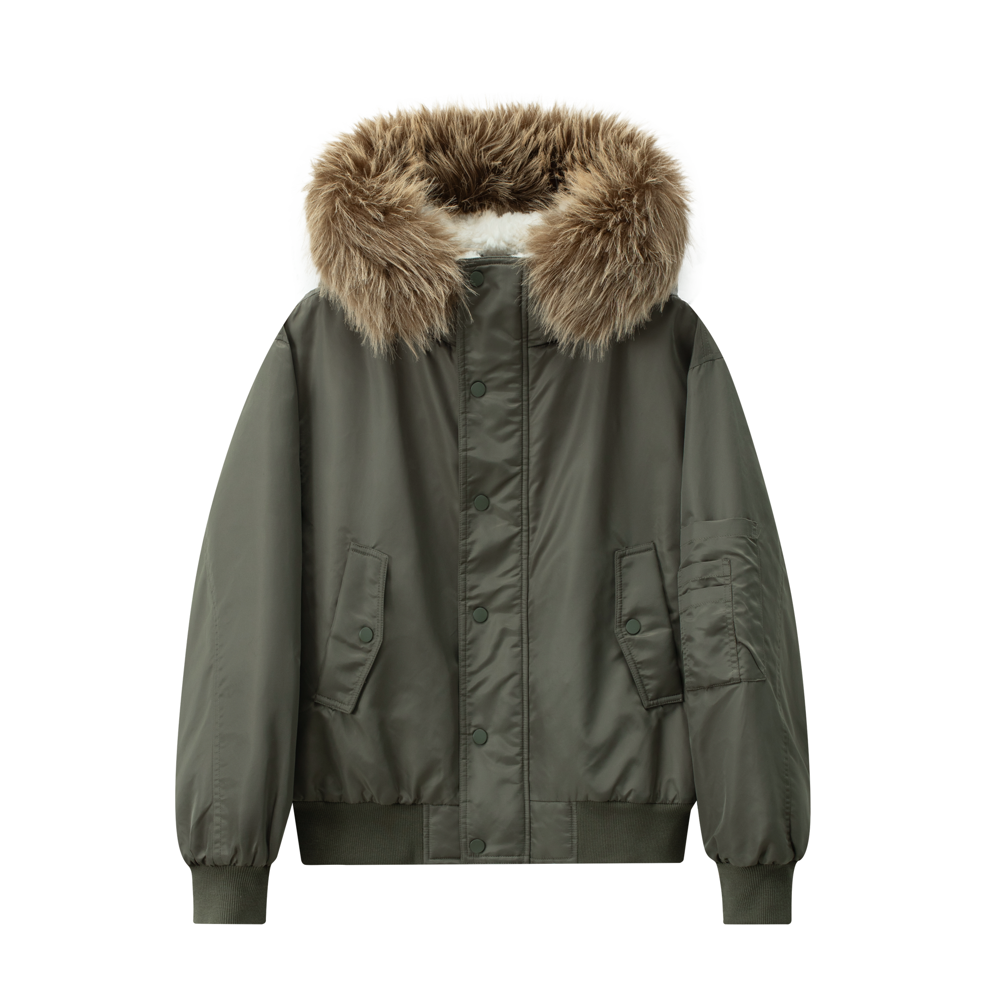 Green Retro Hooded Detachable Fur Collar Jacket Parka