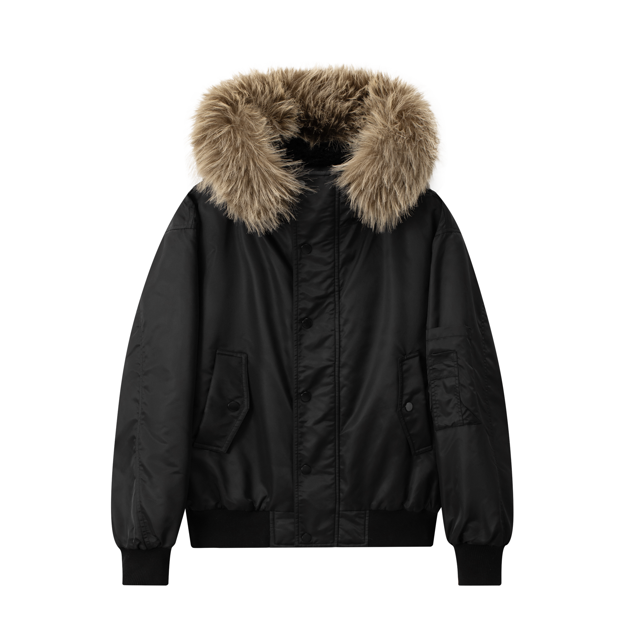 Black Retro Hooded Detachable Fur Collar Jacket Parka