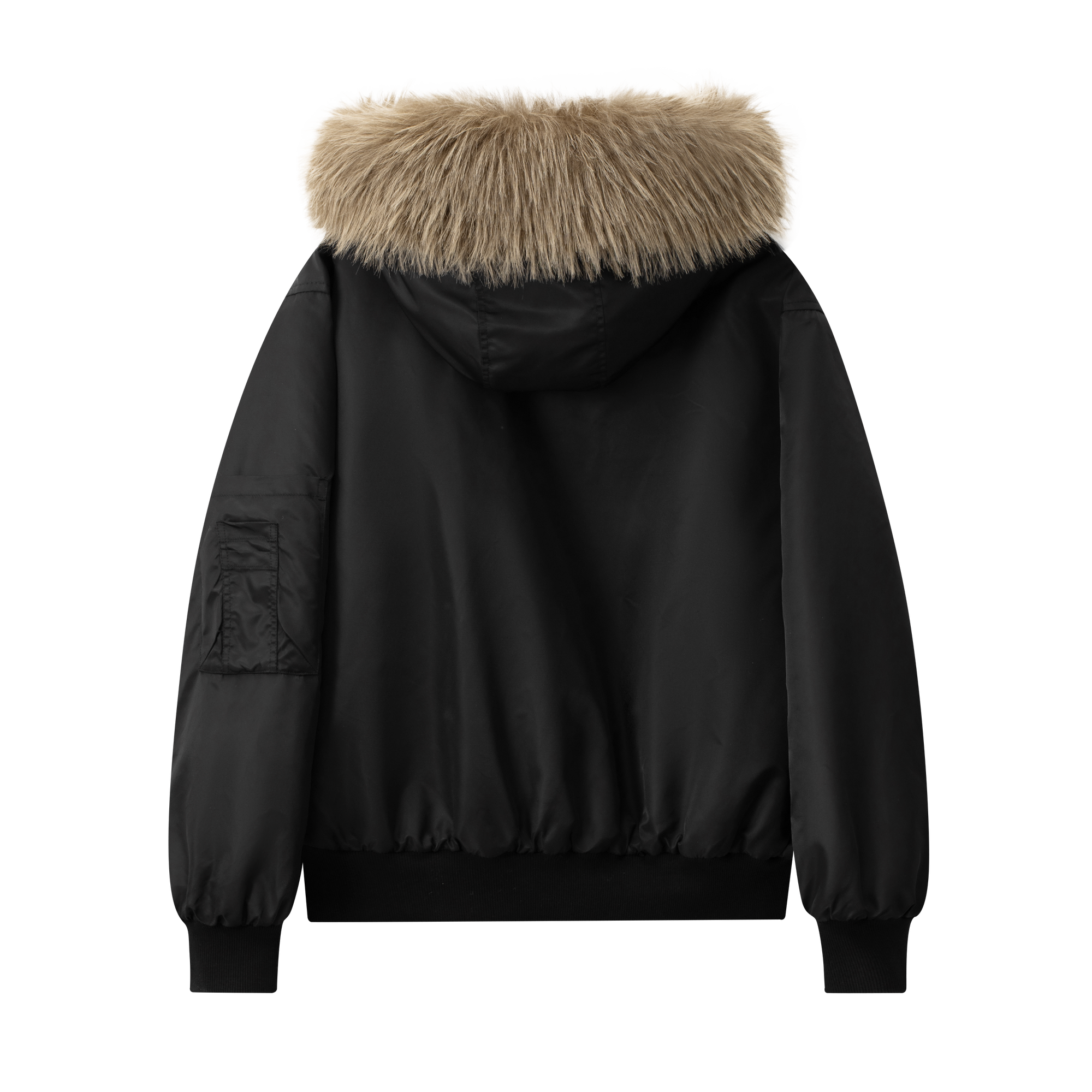 Black Retro Hooded Detachable Fur Collar Jacket Parka