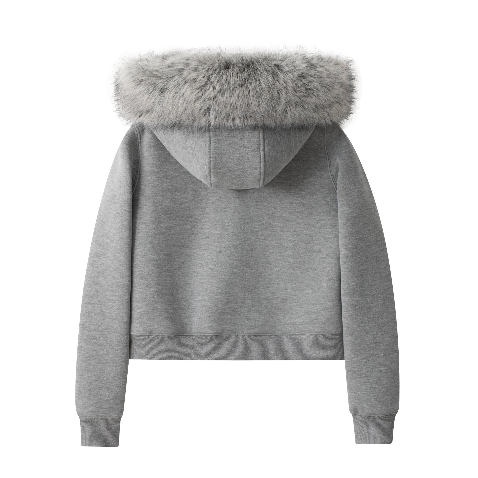 Grey Double-Sided Fleece Hooded Jacket with Detachable Fur Collar