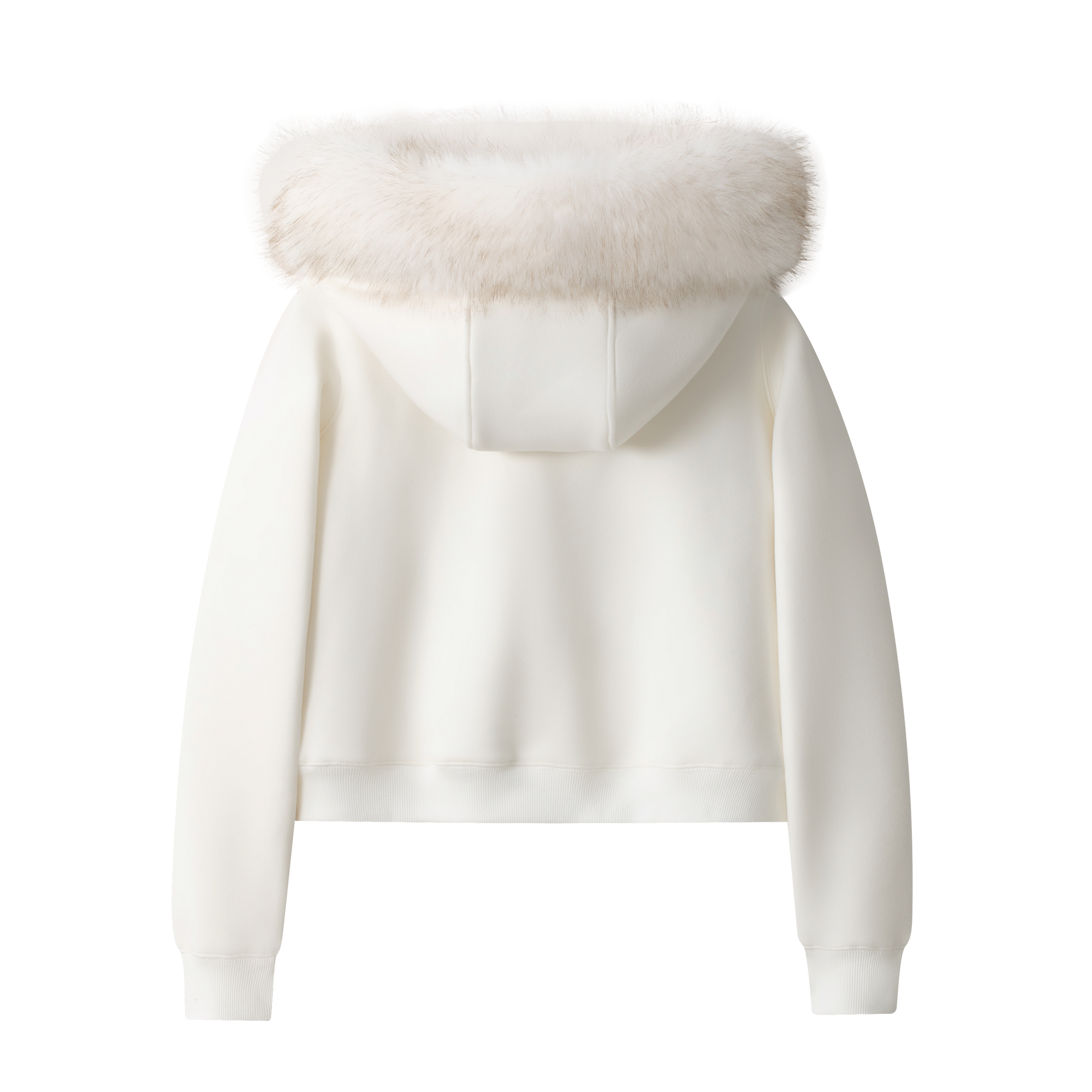White Double-Sided Fleece Hooded Jacket with Detachable Fur Collar