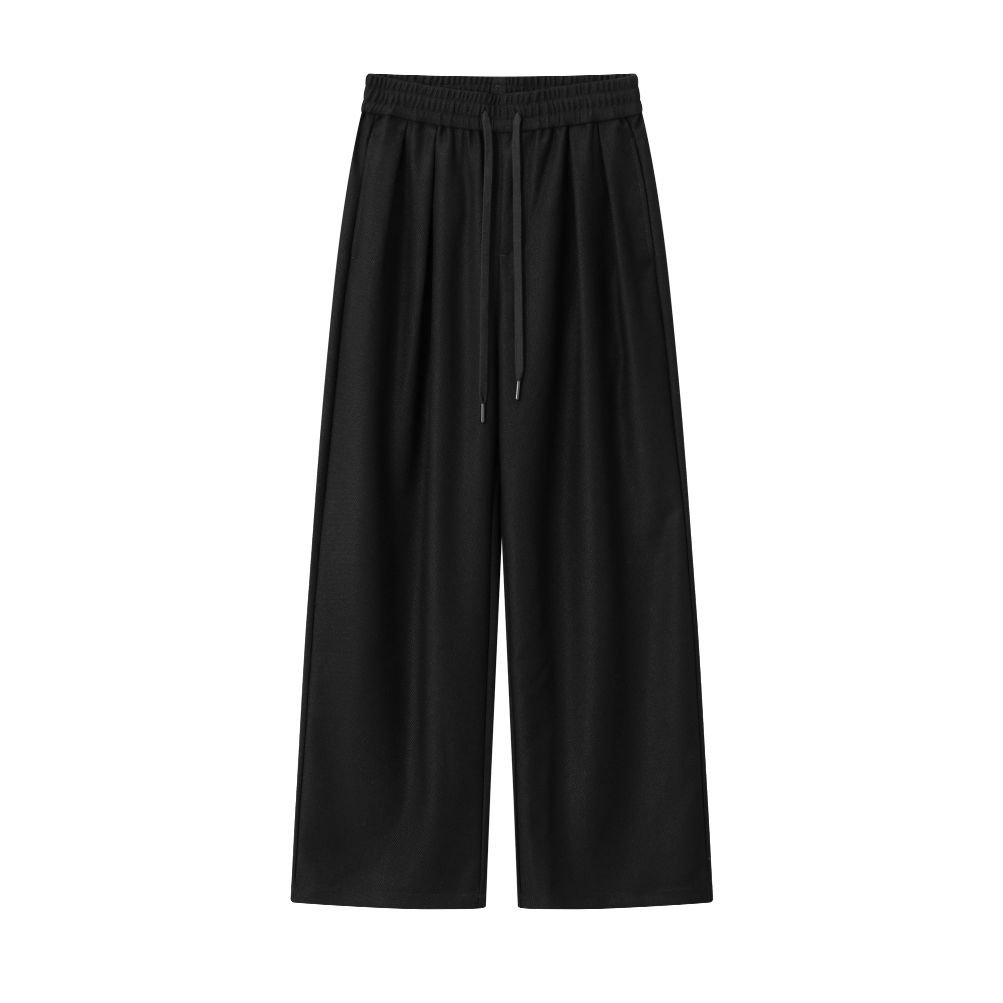 Black Twill Pleated Wide-Size Trousers