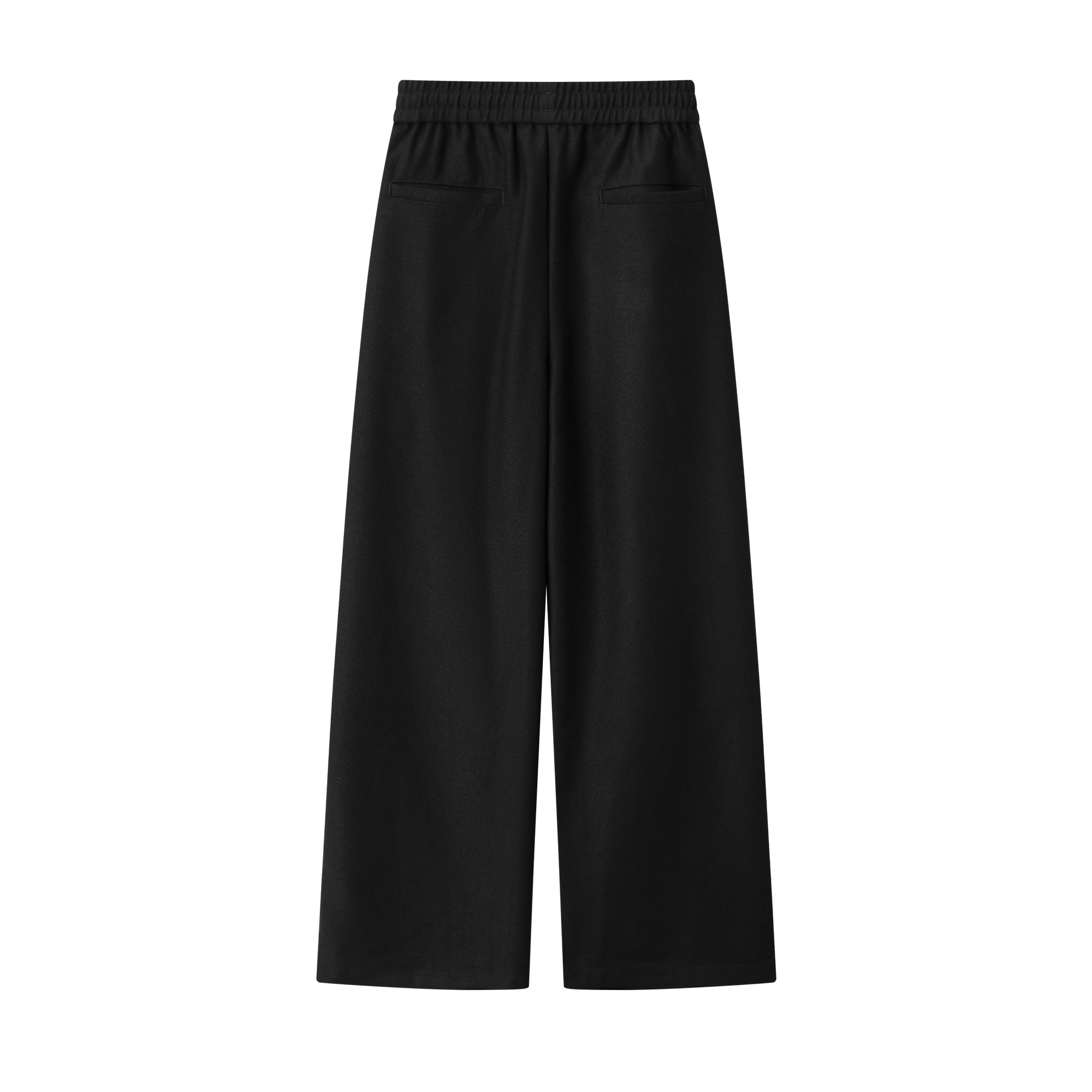 Black Twill Pleated Wide-Size Trousers