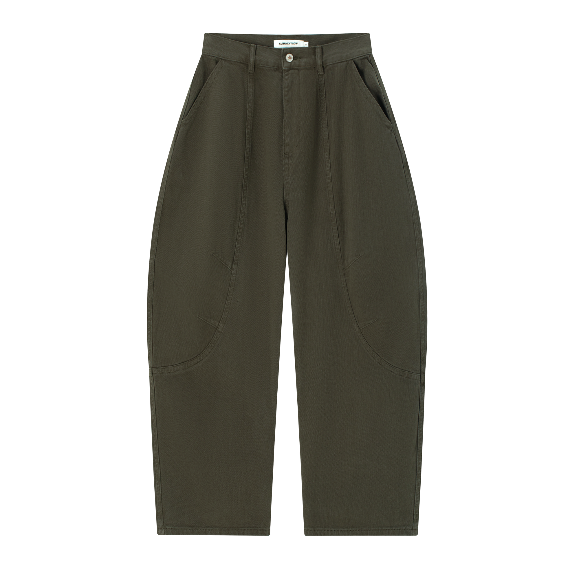 Gray-Green Segmented Curved Silhouette Pants