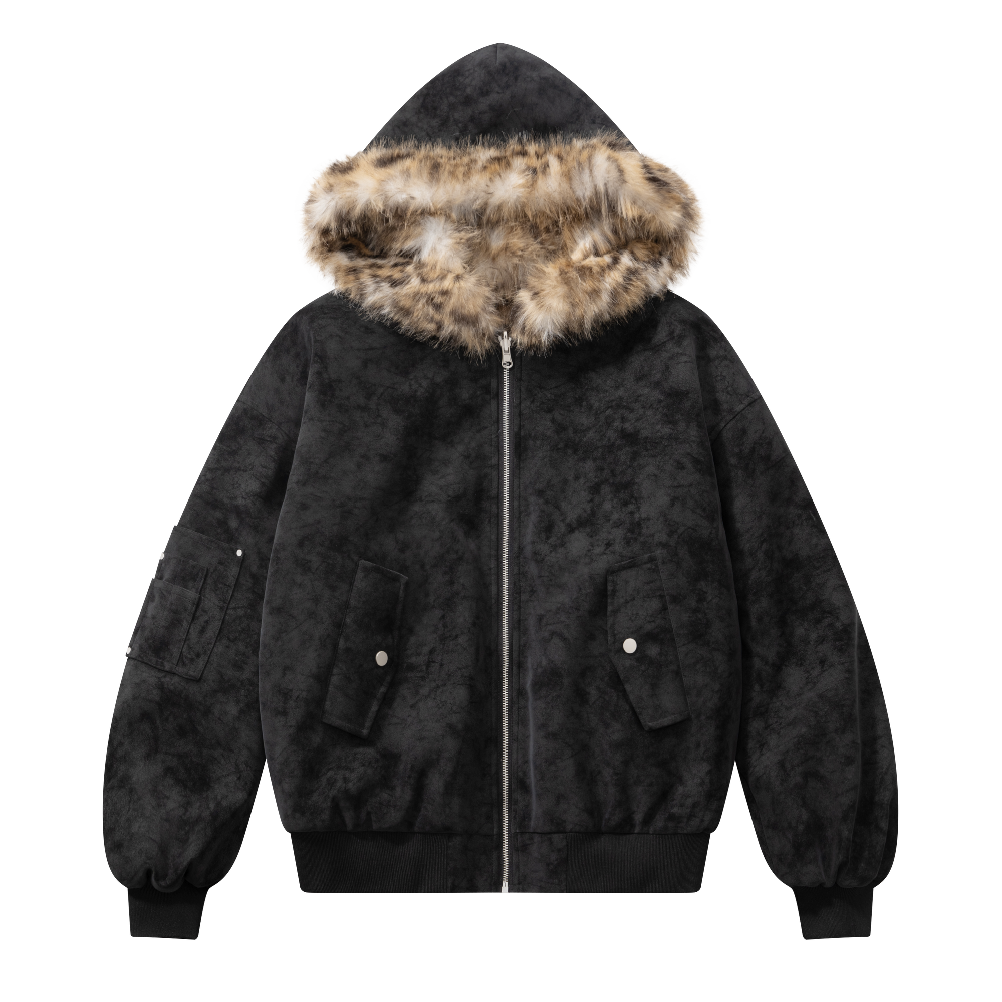 Black Leopard Print Reversible Eco-Friendly Fur Coat