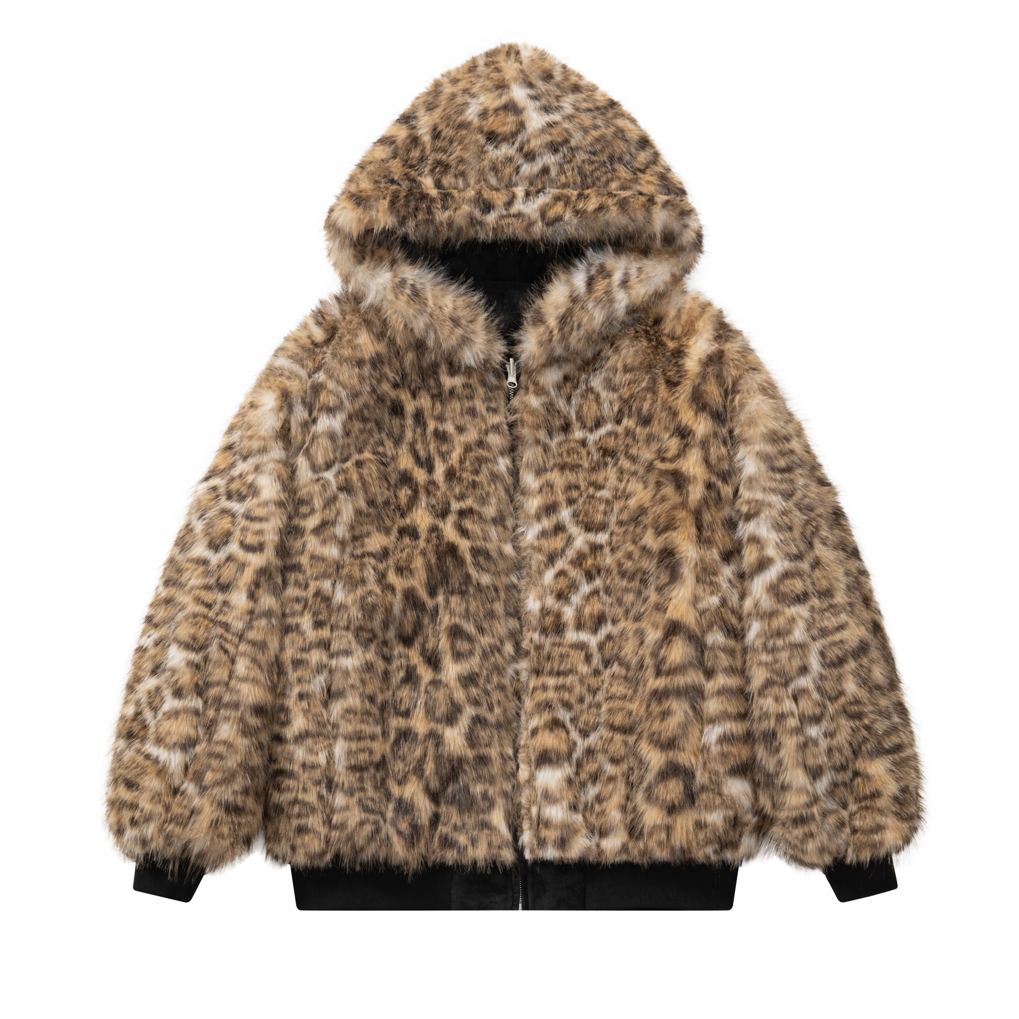 Black Leopard Print Reversible Eco-Friendly Fur Coat