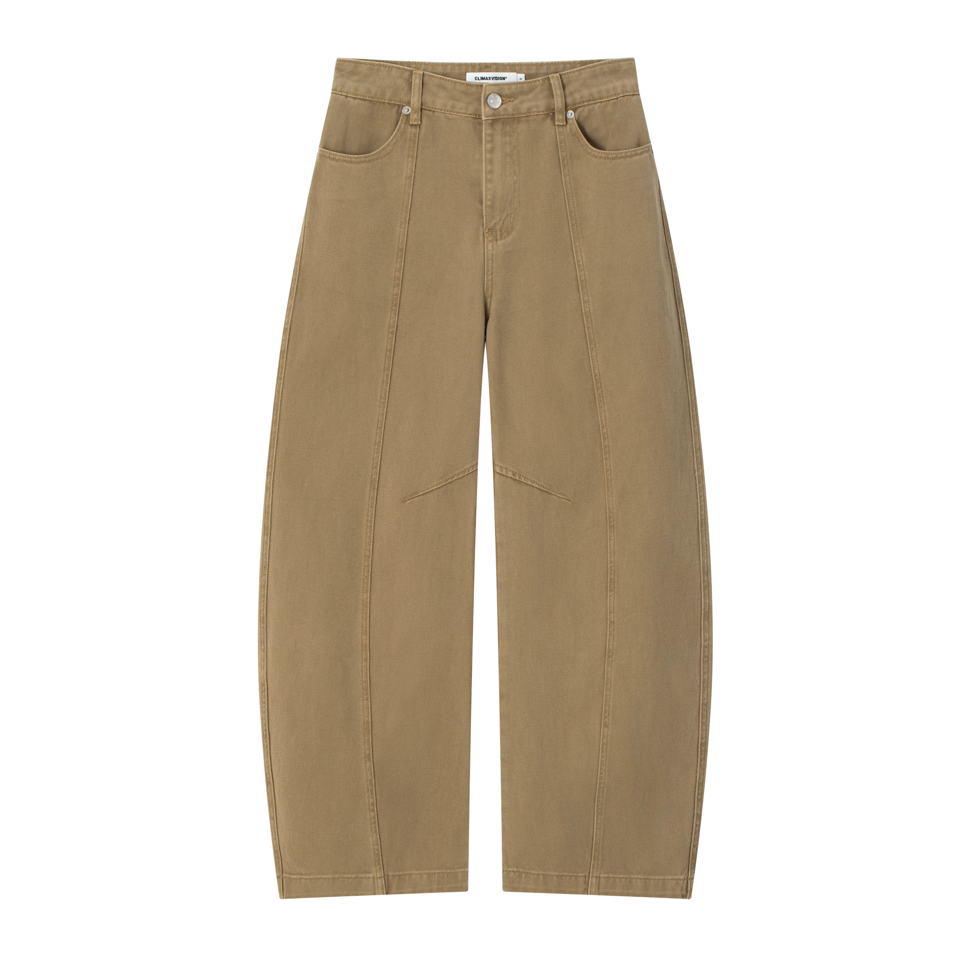 Khaki Retro 3D Cut Deconstructed Curved Blade Jeans