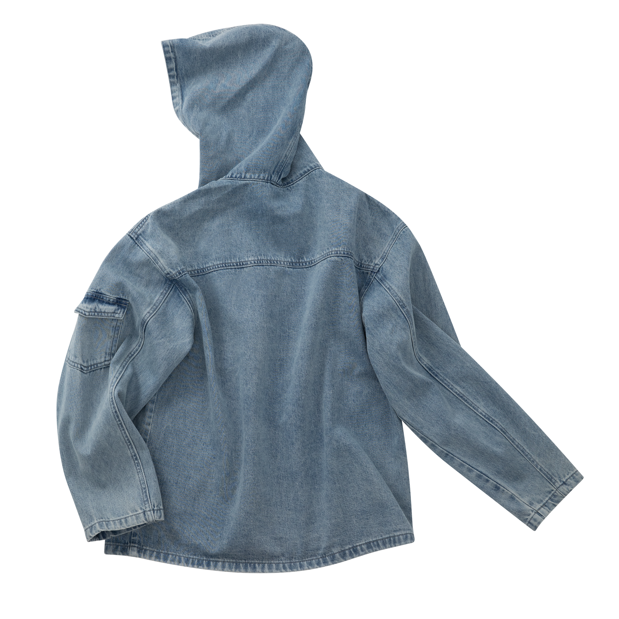 Blue Retro Zip-Up Hooded Denim Jacket