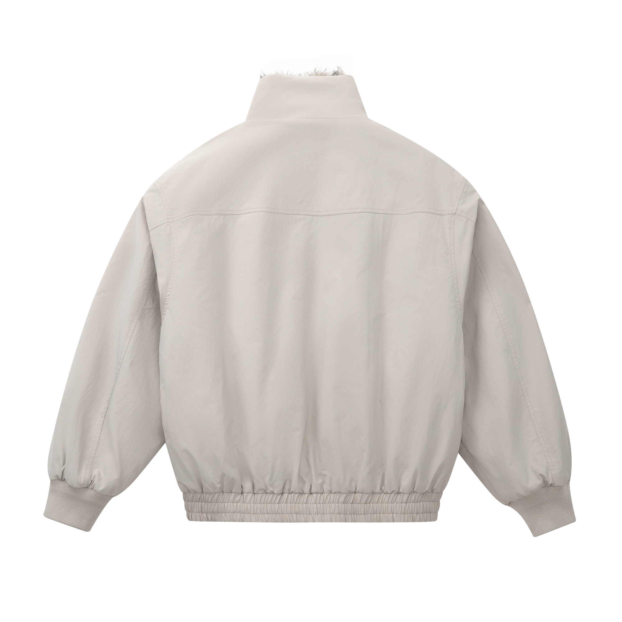 Khaki Grey Faux Mink Fur Stand Collar Bomber Jacket