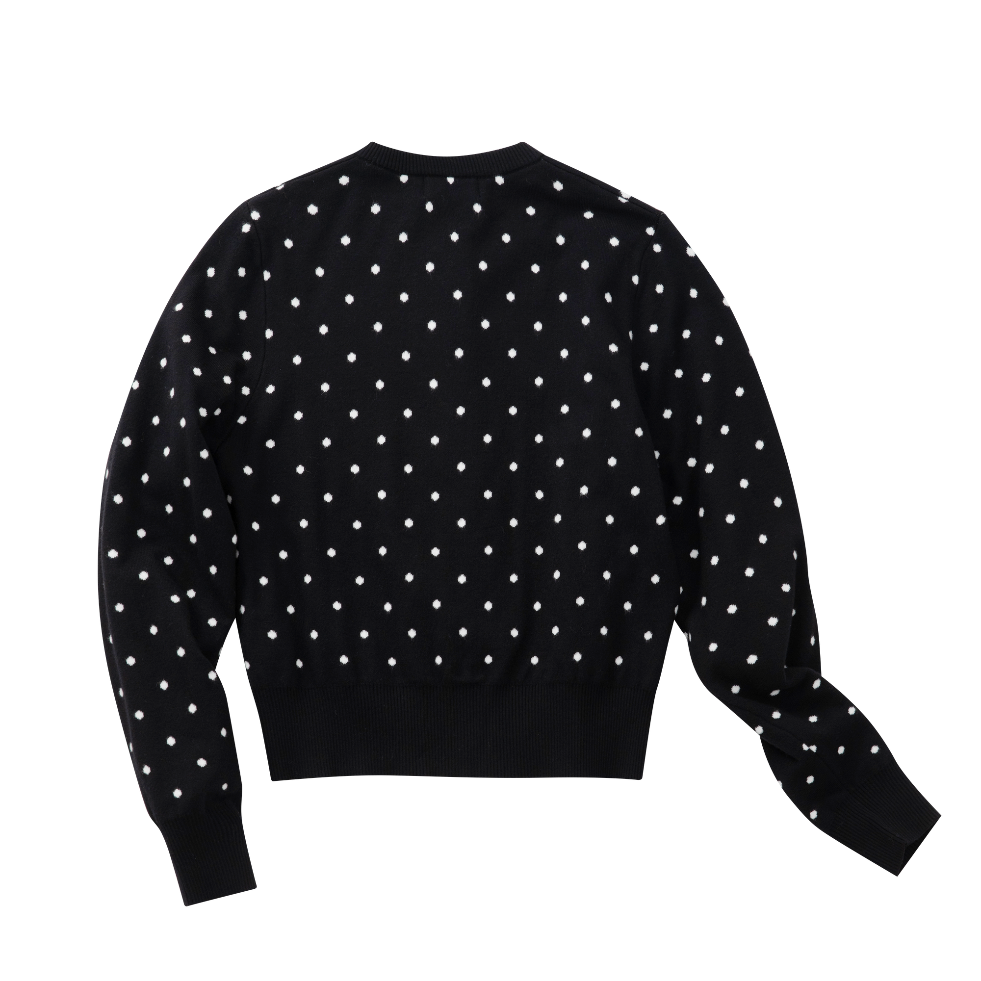 Black Polka Dot Core-Spun Yarn Crew Neck Cardigan Sweater