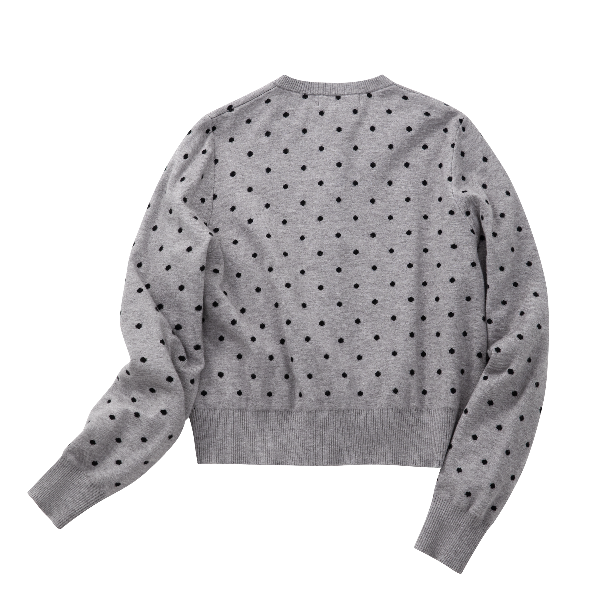 Grey Polka Dot Core-Spun Yarn Crew Neck Cardigan Sweater